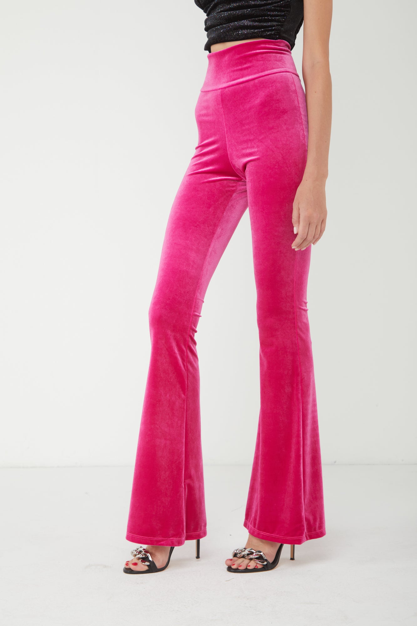 ALESSANDRA GALLO Pantalone a Zampa in Vellluto Fucsia