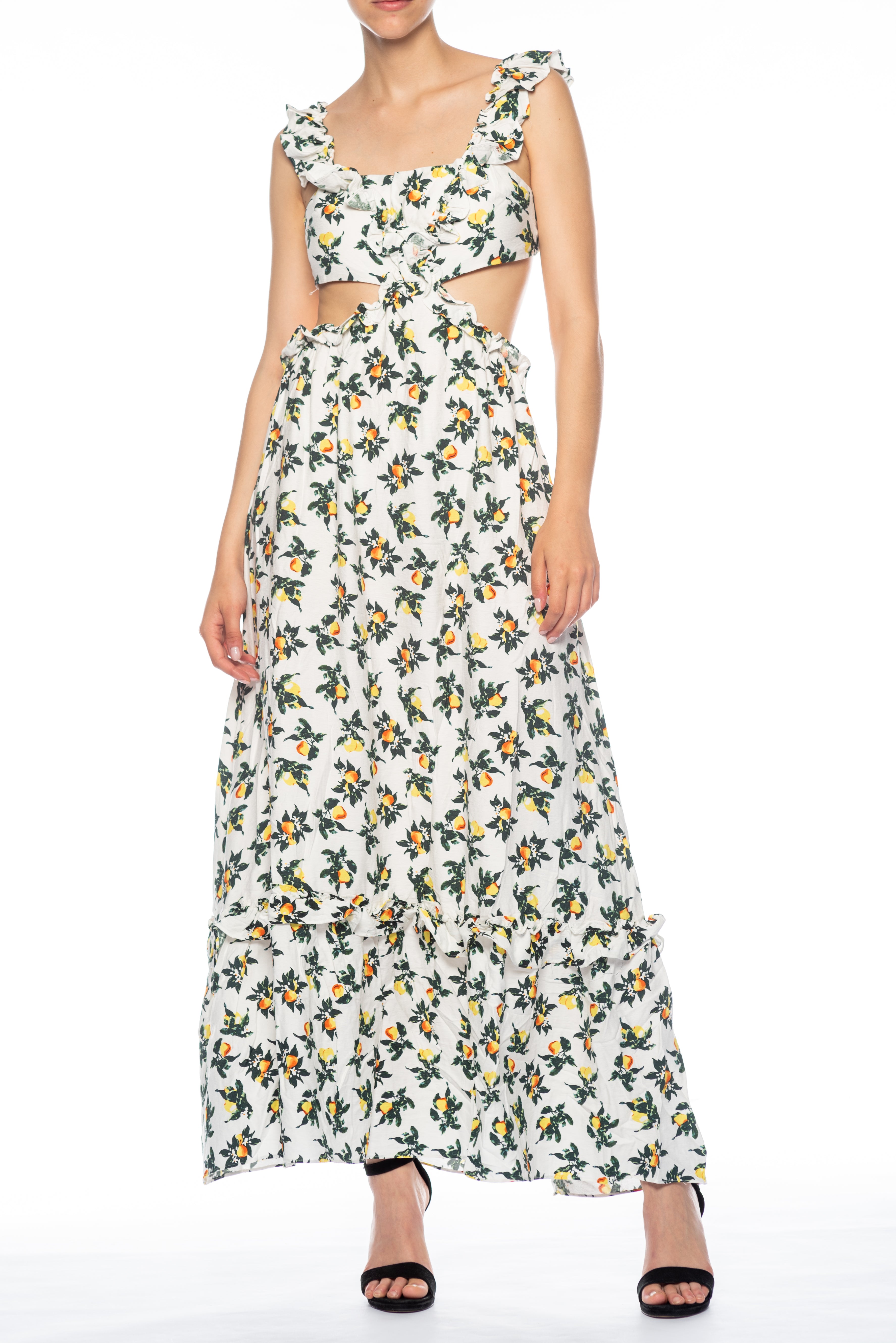 GLAMOROUS Abito Lungo Bianco con Stampa Limoni