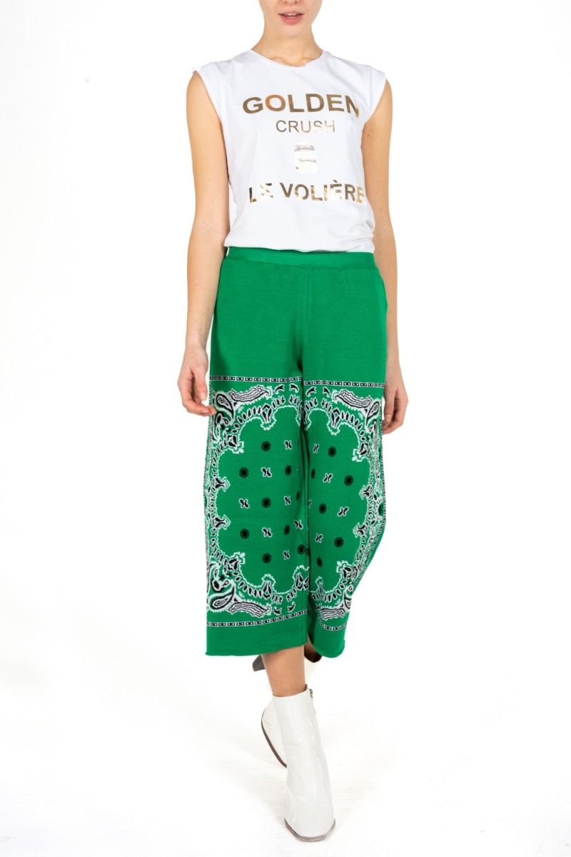 AKEP Pantalone Palazzo Verde con Stampa Bandana