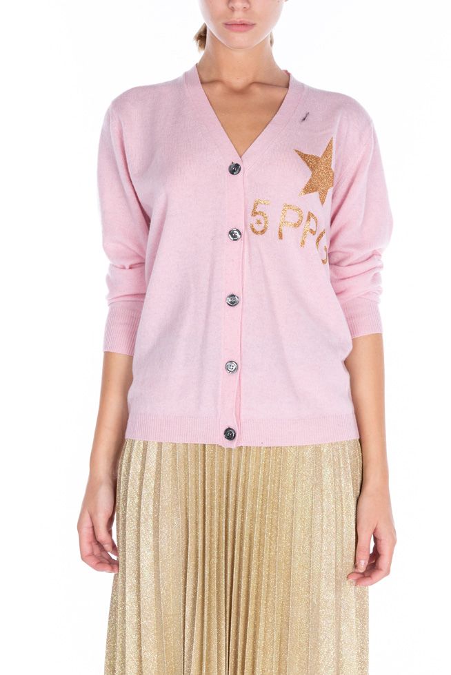5PROGRESS Cardigan Rosa con Logo Glitter