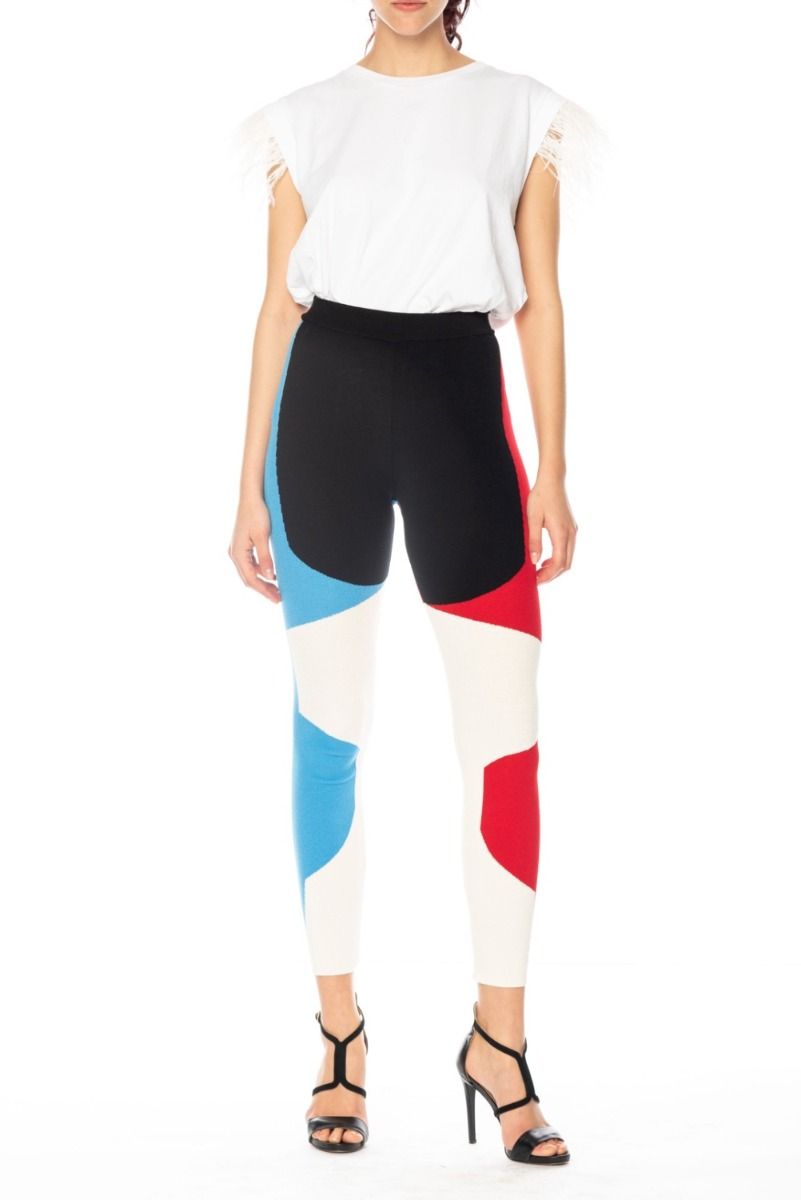 AKEP Leggings Neri con Intarsio Multicolor