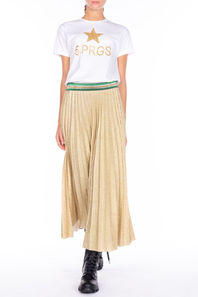5PROGRESS Gonna Midi Plissè in Lurex Oro