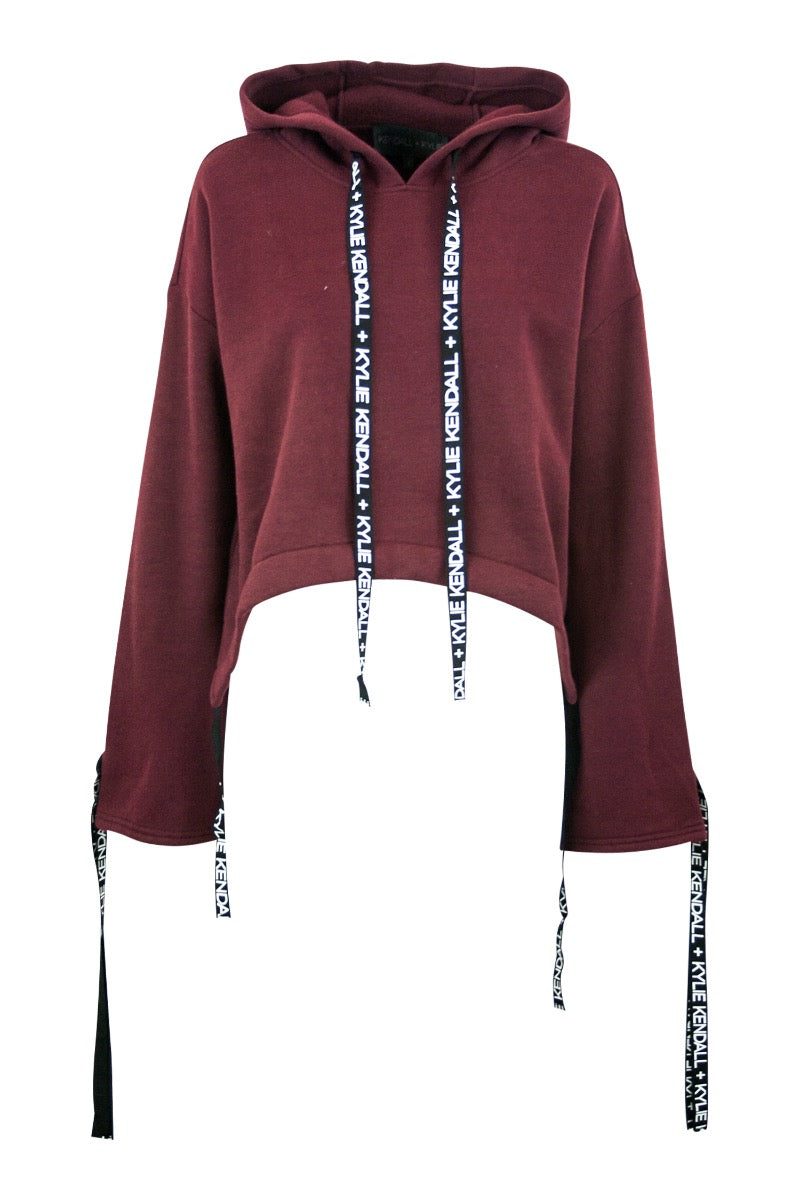 KENDALL AND KYIE Felpa crop Bordeaux con nastri logati