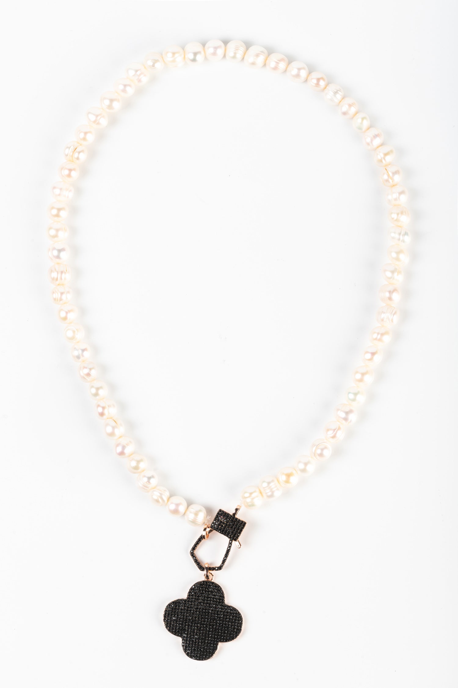 Pearls and Black Flower Necklace