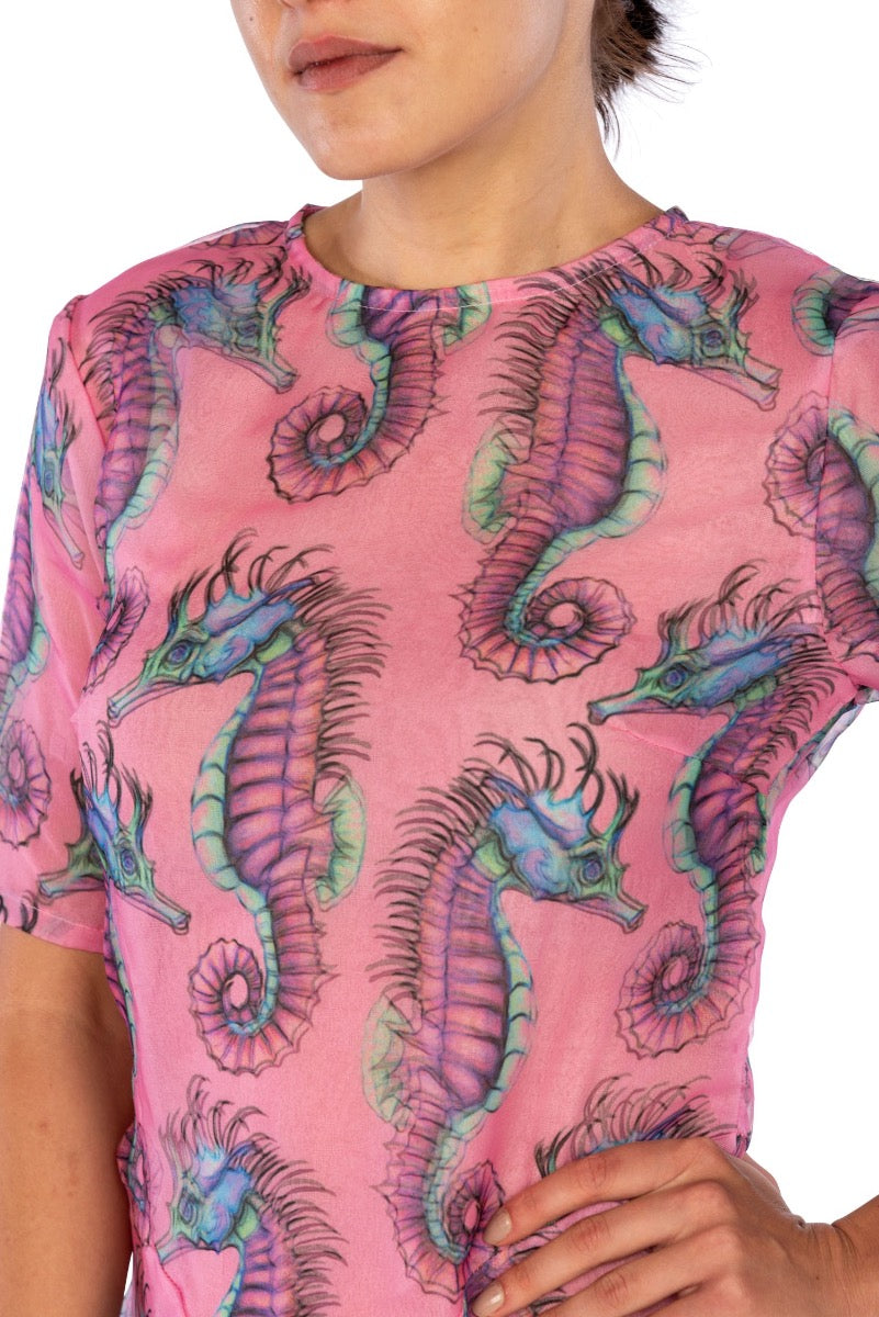 WHITE Abito Rosa Seahorse con Rouches