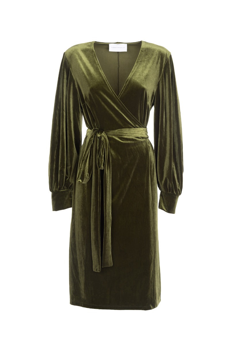 lk bennett green velvet dress LK Bennett Gracie Velvet-Trim Lace-Embroidered Woven Midi Dress in Green