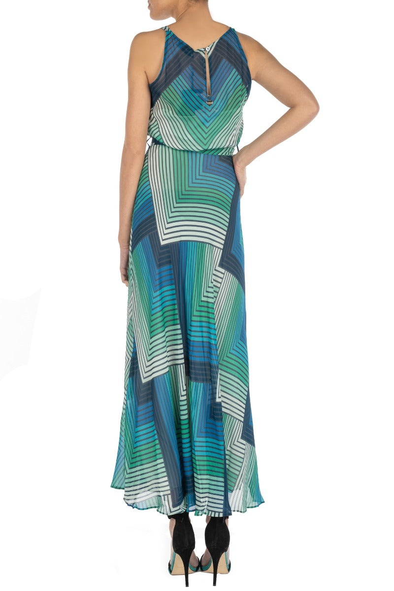TWINSET Abito Lungo Blu Degrad? con Stampa Geometrica