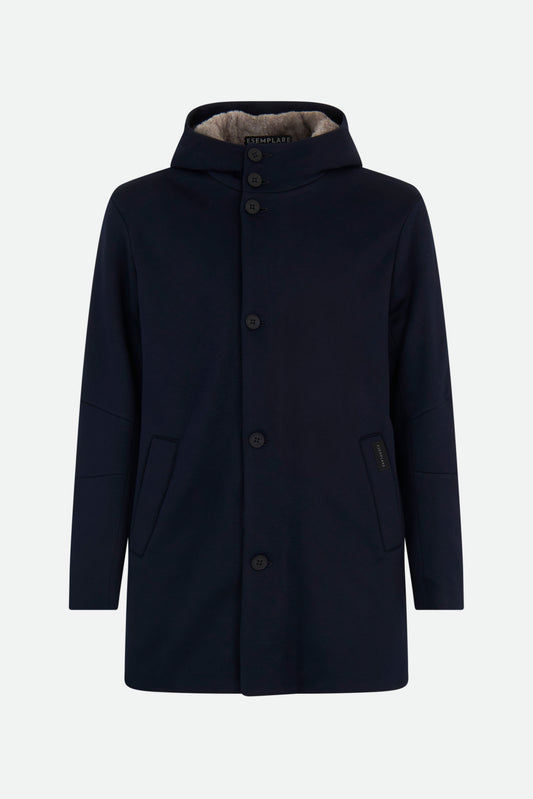 ESEMPLARE Parka Blu in scuba con eco pelliccia