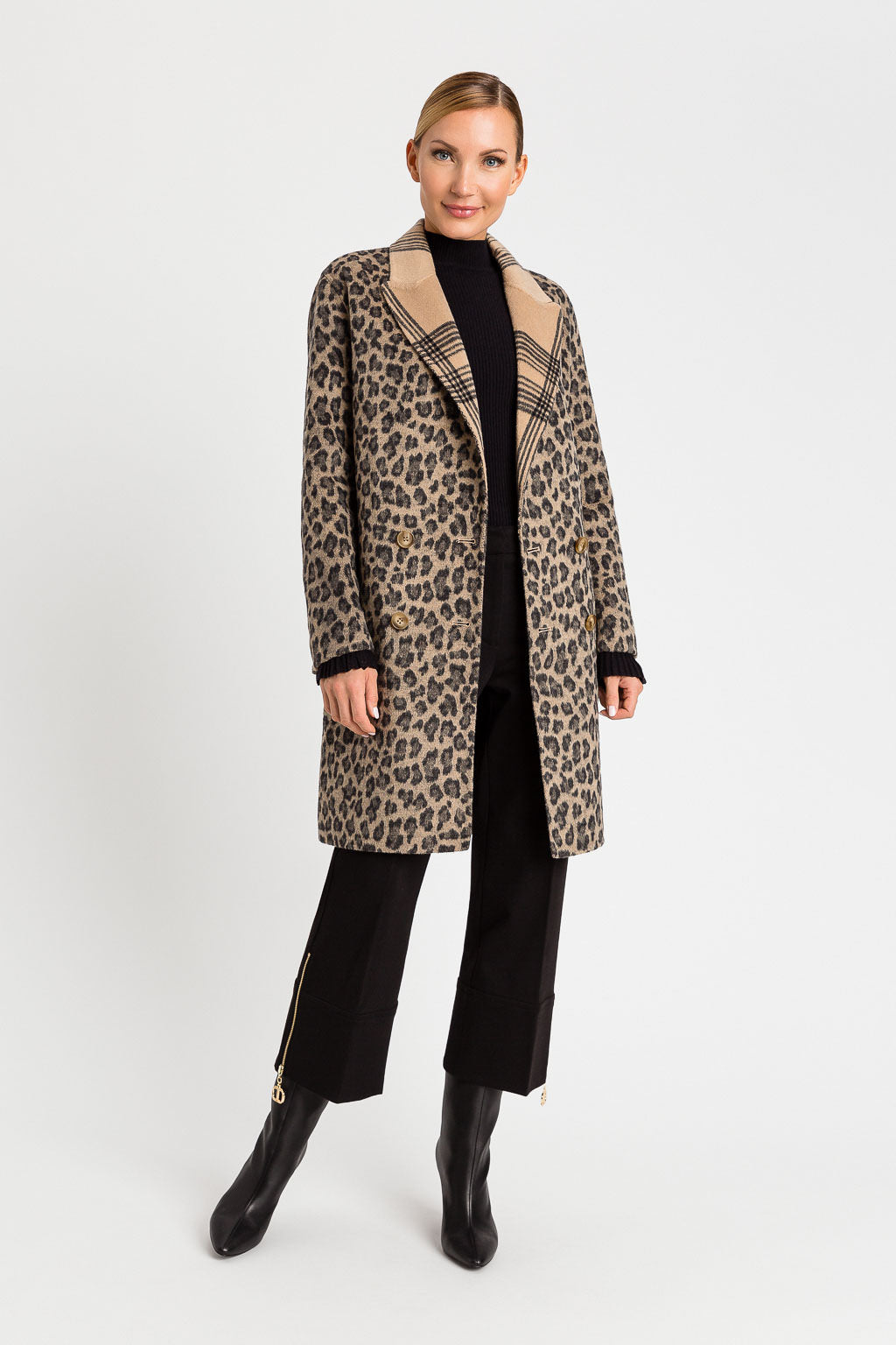 Twinset Cappotto Reversibile Leopardato Beige