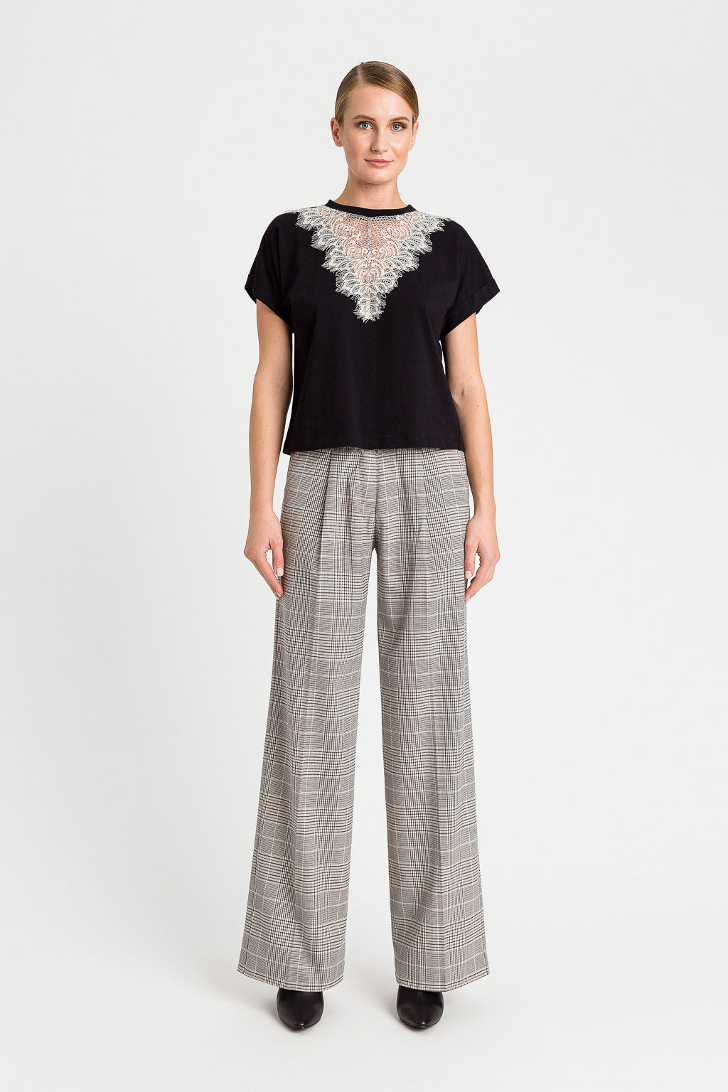 Twinset Gray Wide Leg Check Pants