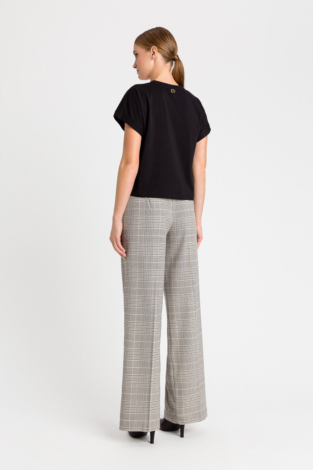 Twinset Pantalone Check Wide Leg Grigio