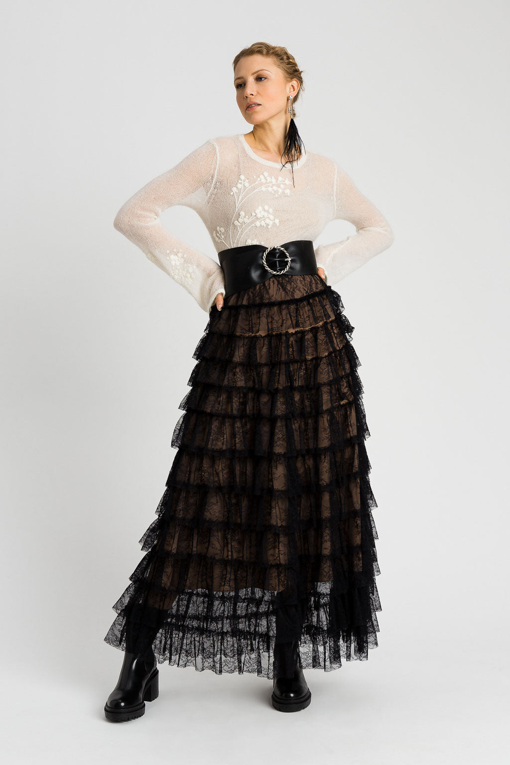 Twinset Long Skirt in Black Tulle