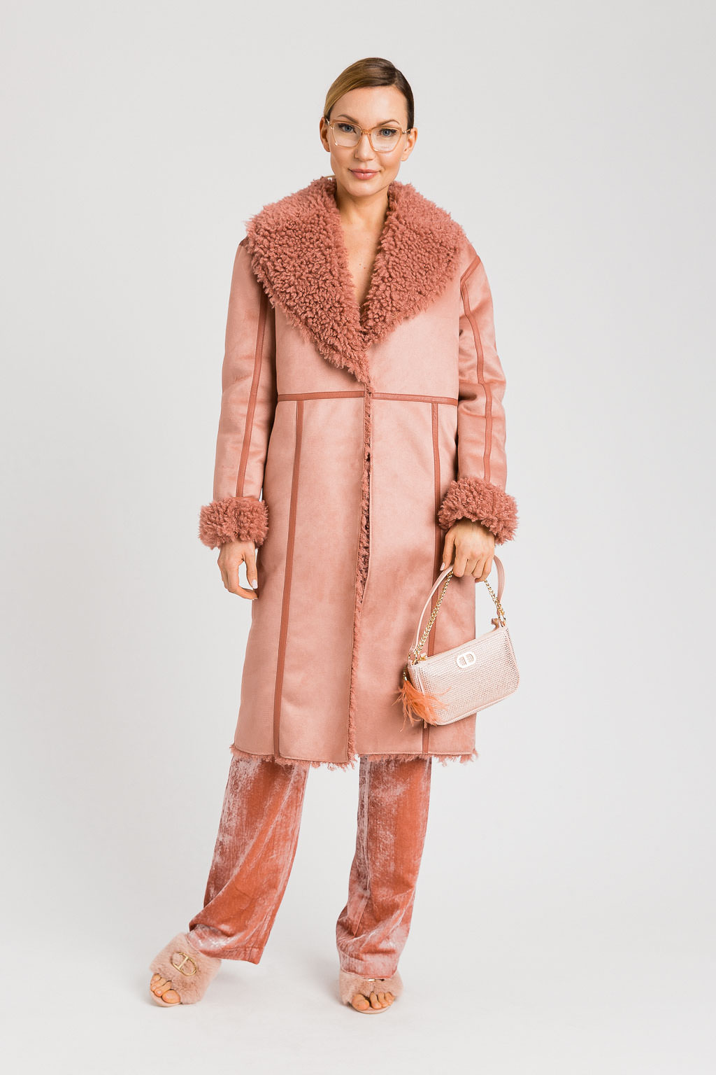 Twinset Suede effect coat with faux fur