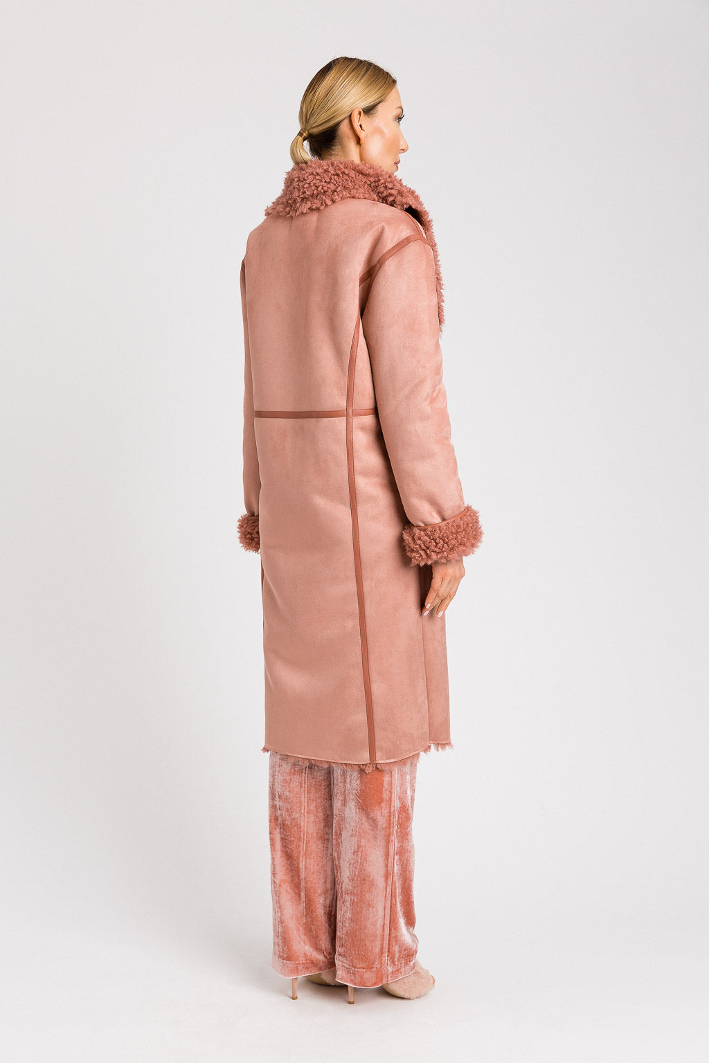 Twinset Suede effect coat with faux fur