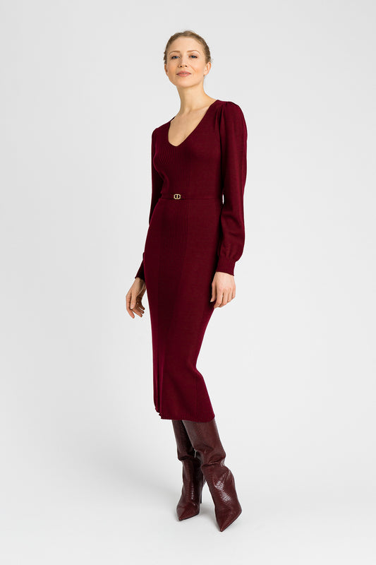 Twinset Abito in Maglia Midi Bordeaux