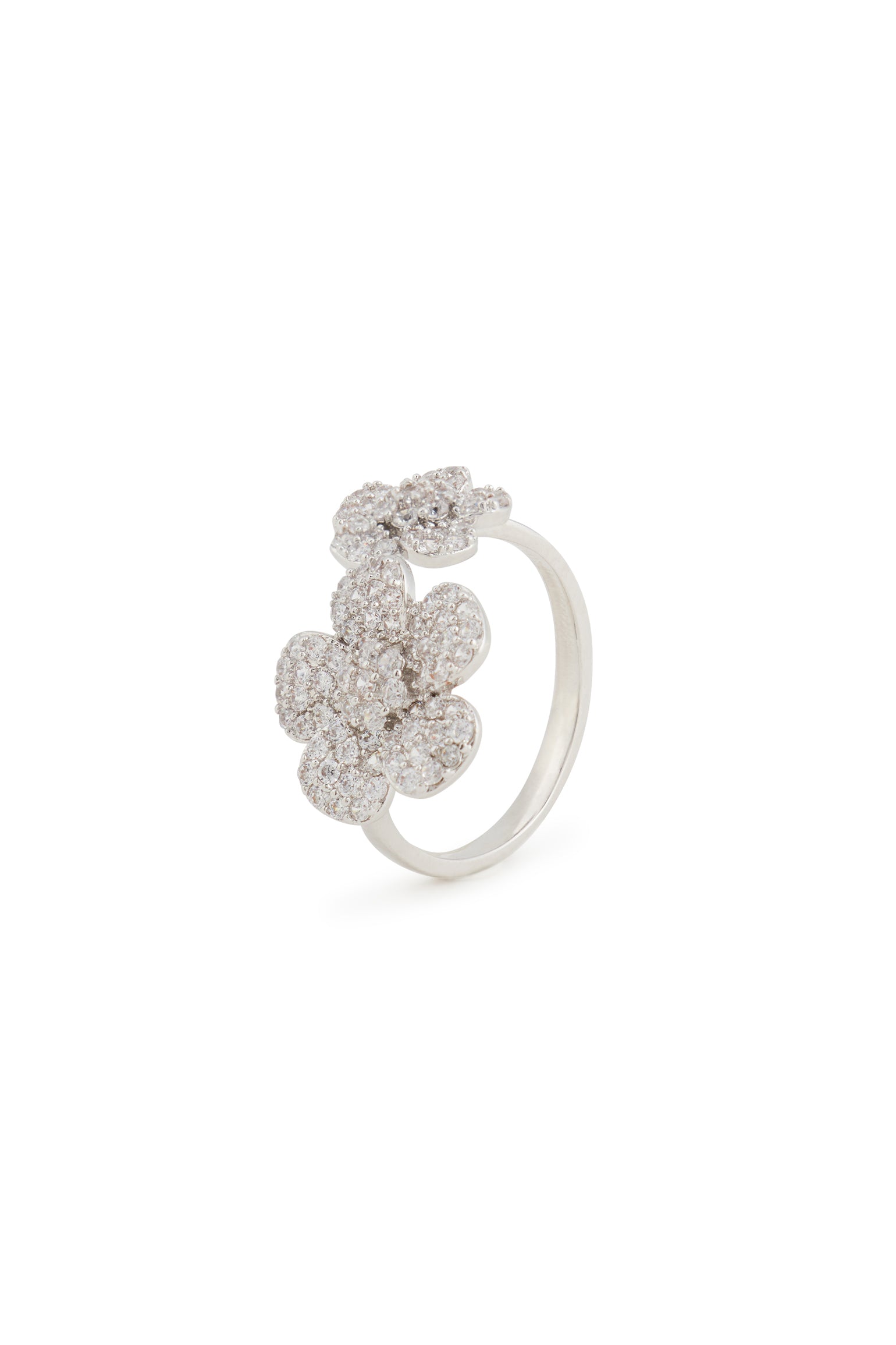 MELUSINA BIJOUX Rhodium Double Flower Ring