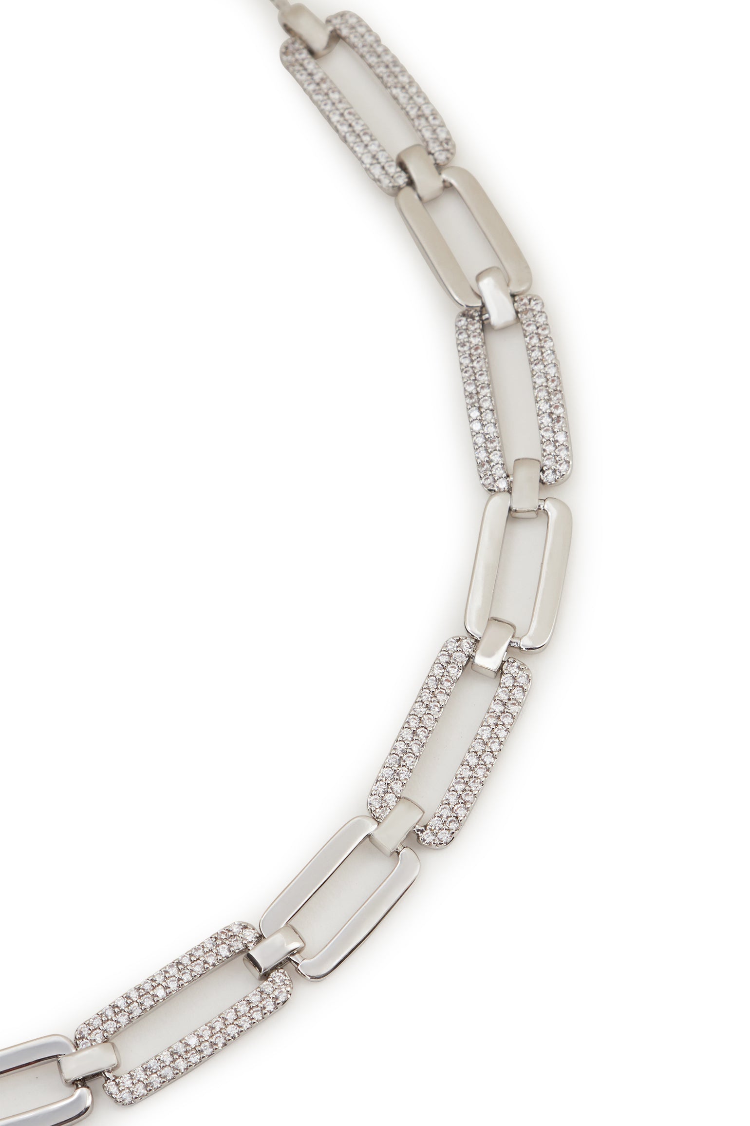 MELUSINA BIJOUX Rhodium Chain Necklace with Zirconia