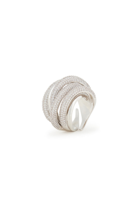 MELUSINA BIJOUX Rhodium Braided Wire Ring