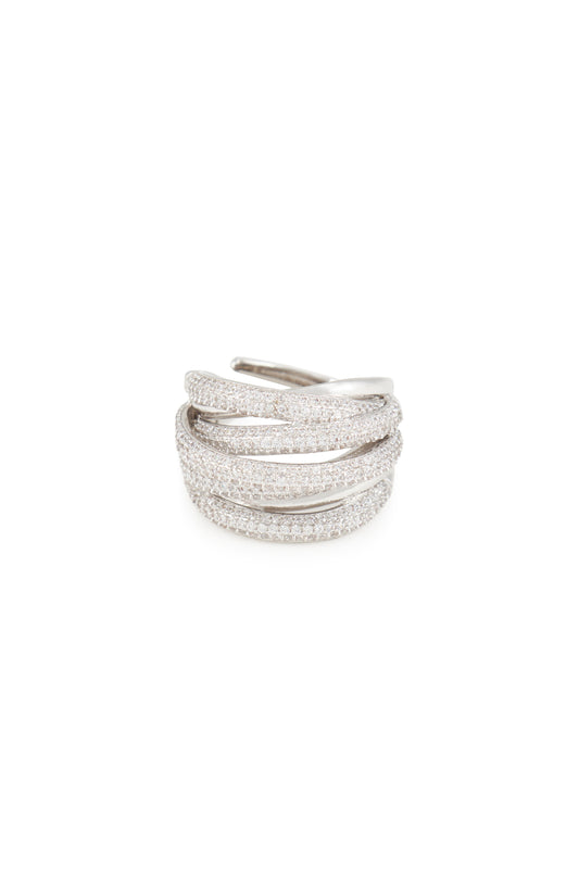 MELUSINA BIJOUX Small Rhodium Braided Wire Ring