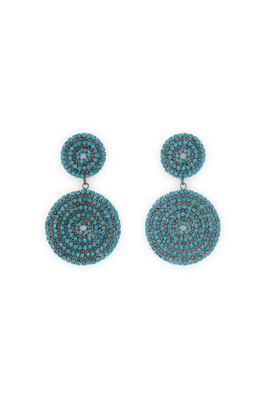 MELUSINA BIJOUX Round Pendant Earrings with Turquoise Rhinestones