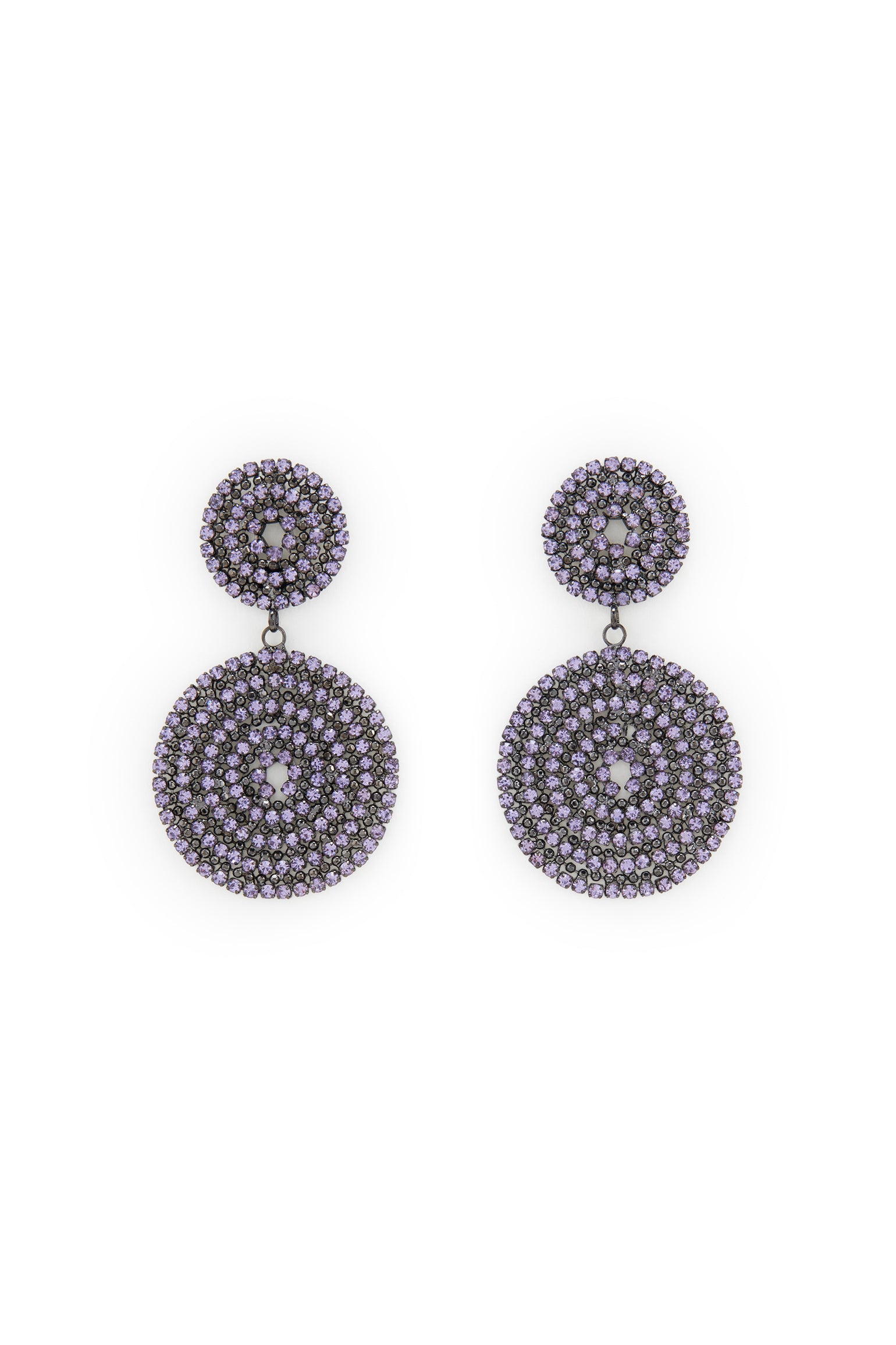 MELUSINA BIJOUX Round Pendant Earrings with Lilac Rhinestones