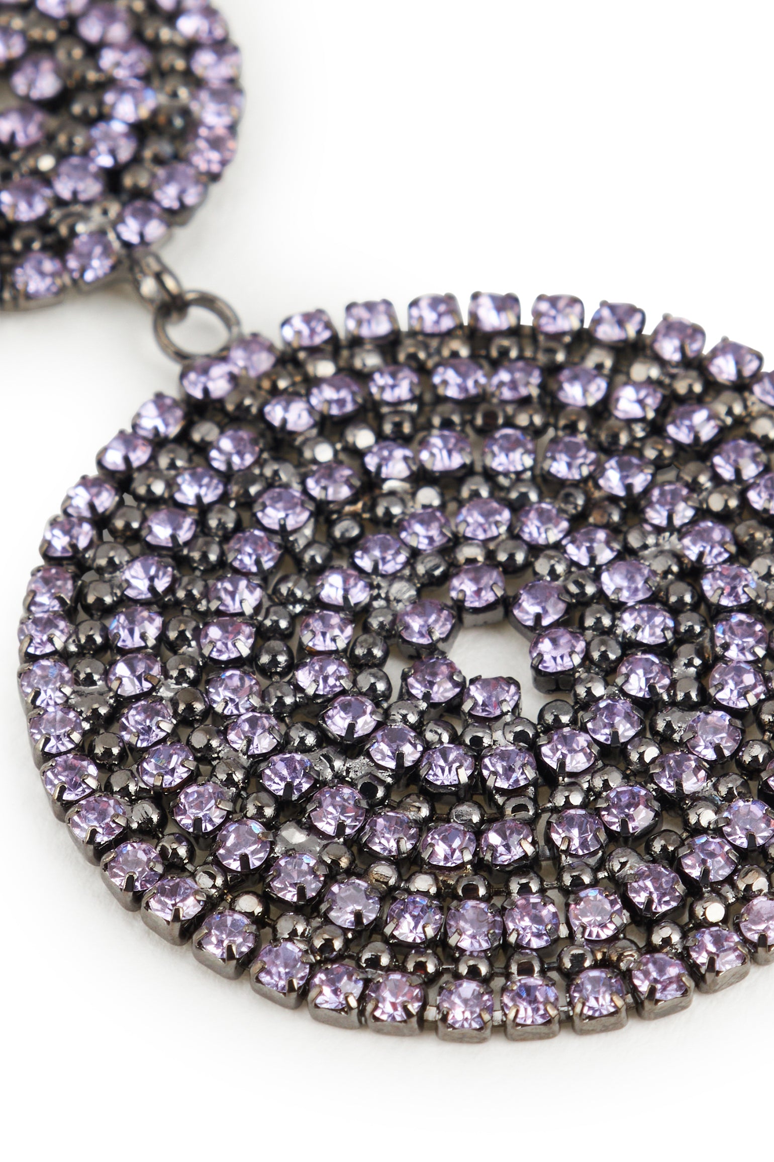 MELUSINA BIJOUX Round Pendant Earrings with Lilac Rhinestones