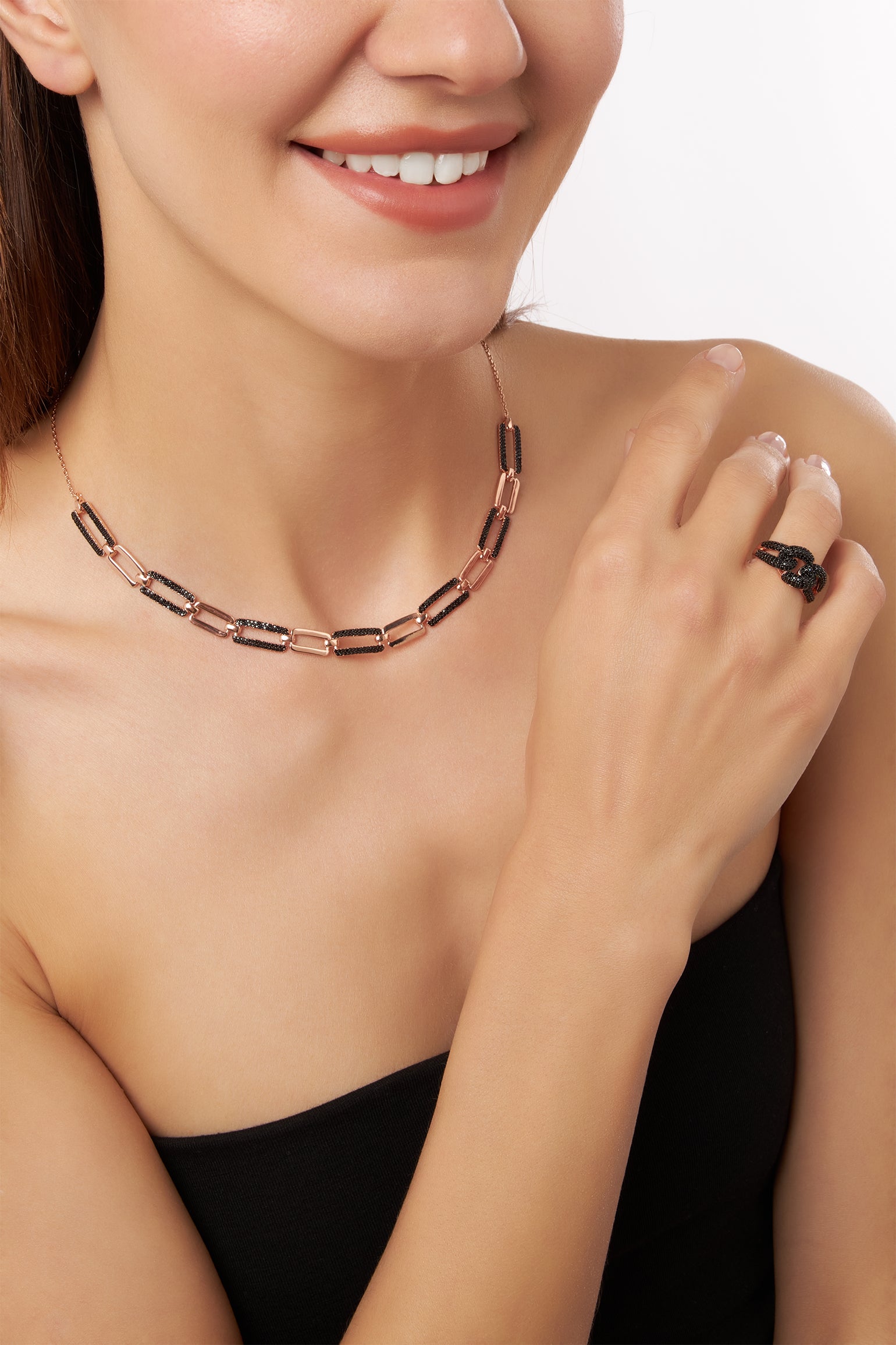 MELUSINA BIJOUX Gold Chain Necklace with Black Zircons