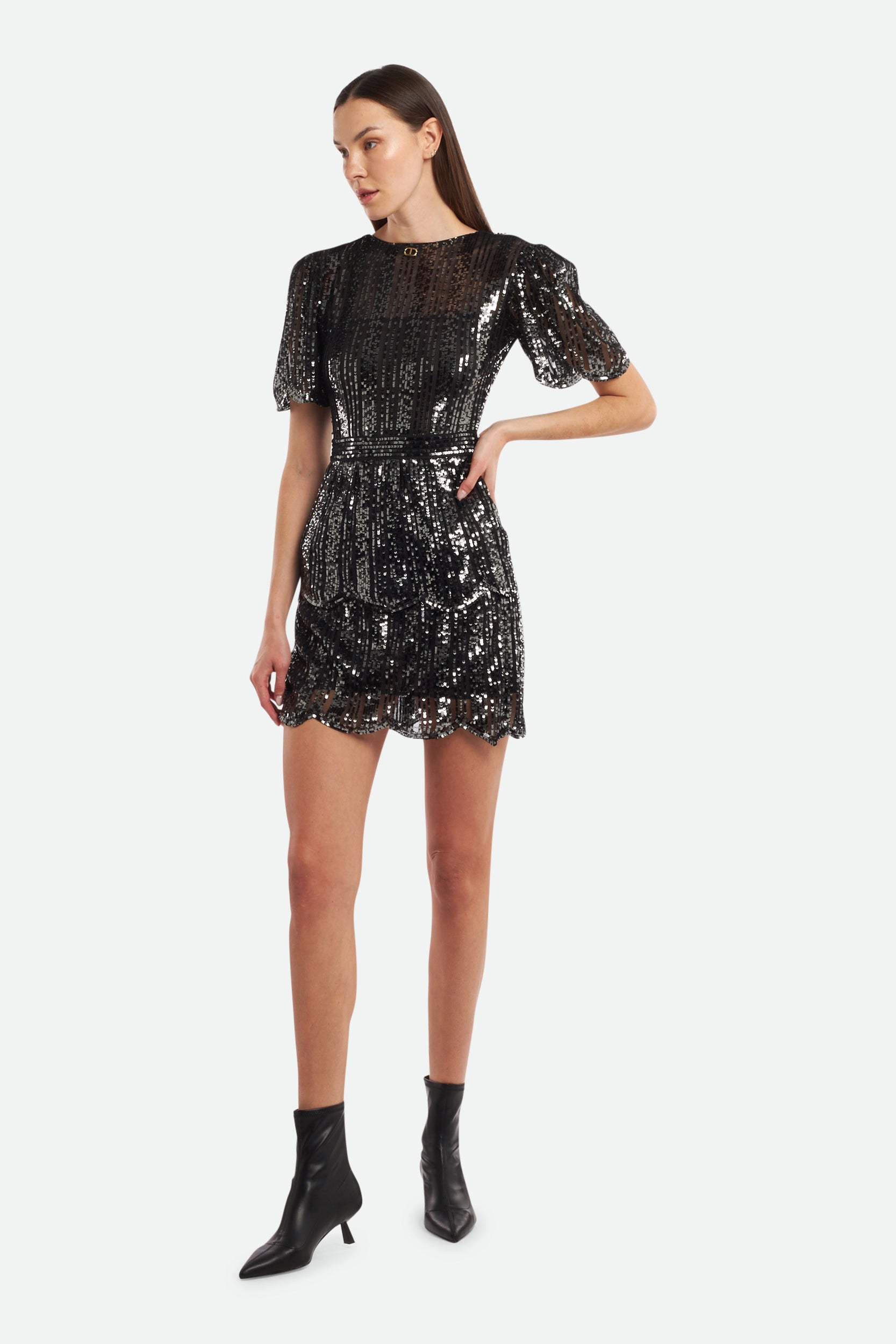 Twinset Abito Corto Ricamato Nero