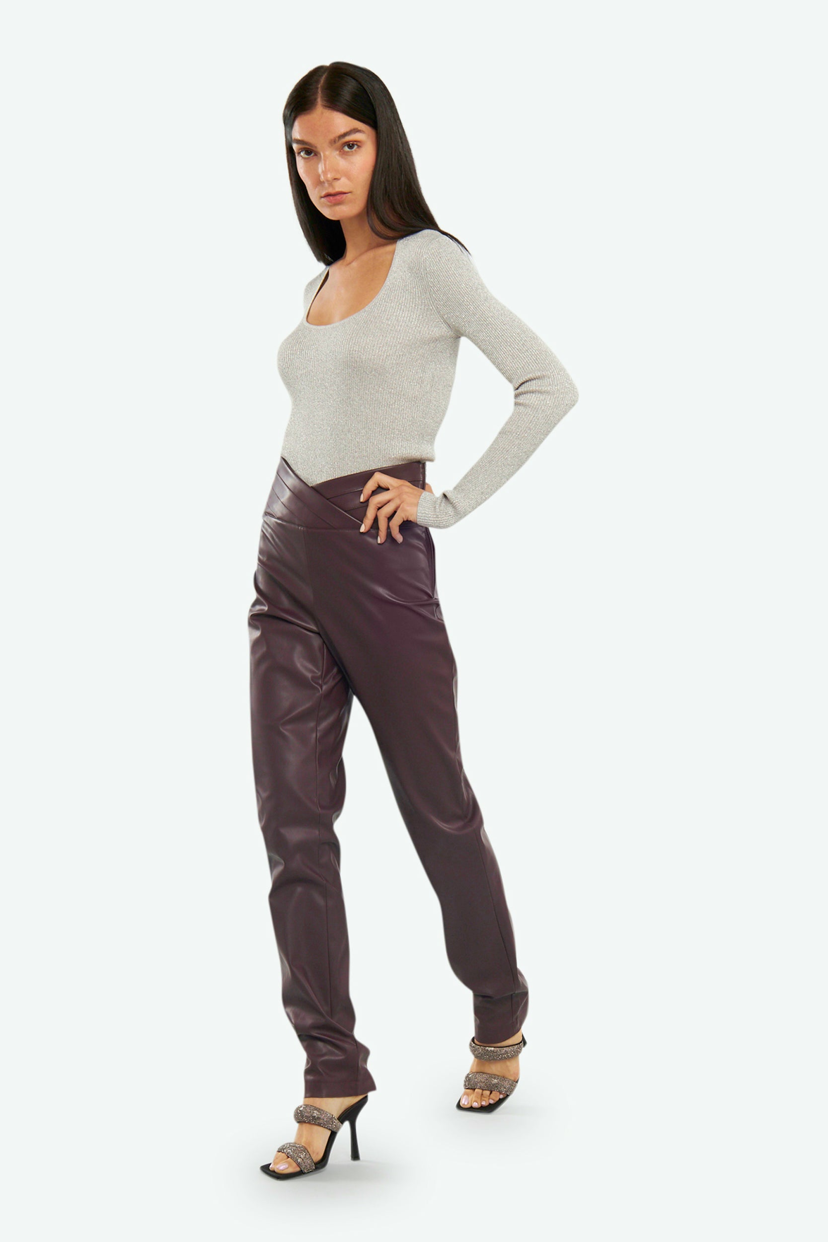 Patrizia Pepe Pantalone Ecopelle Viola