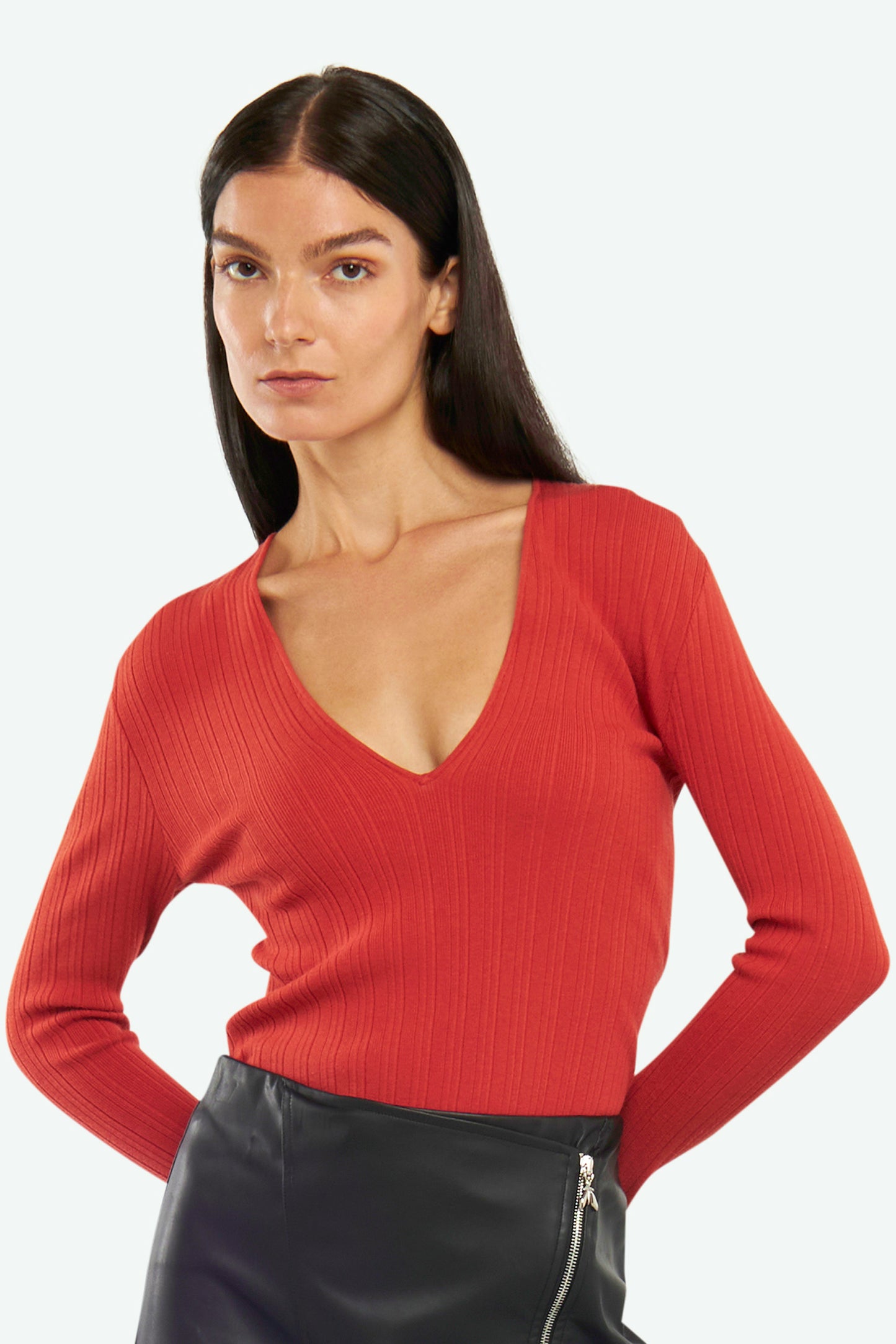 Patrizia Pepe Red Ribbed Sweater