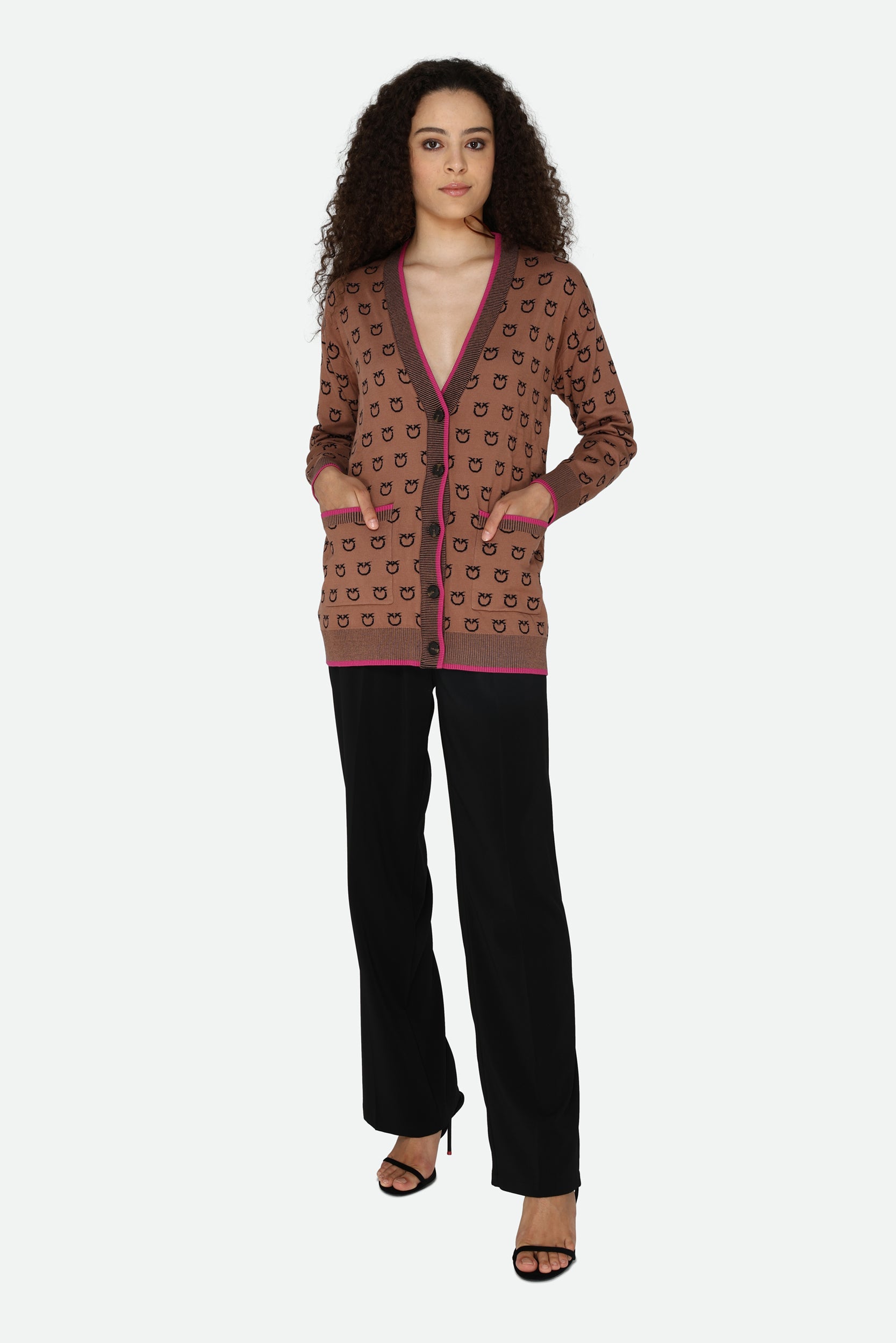 Pinko Cardigan Logato Marrone