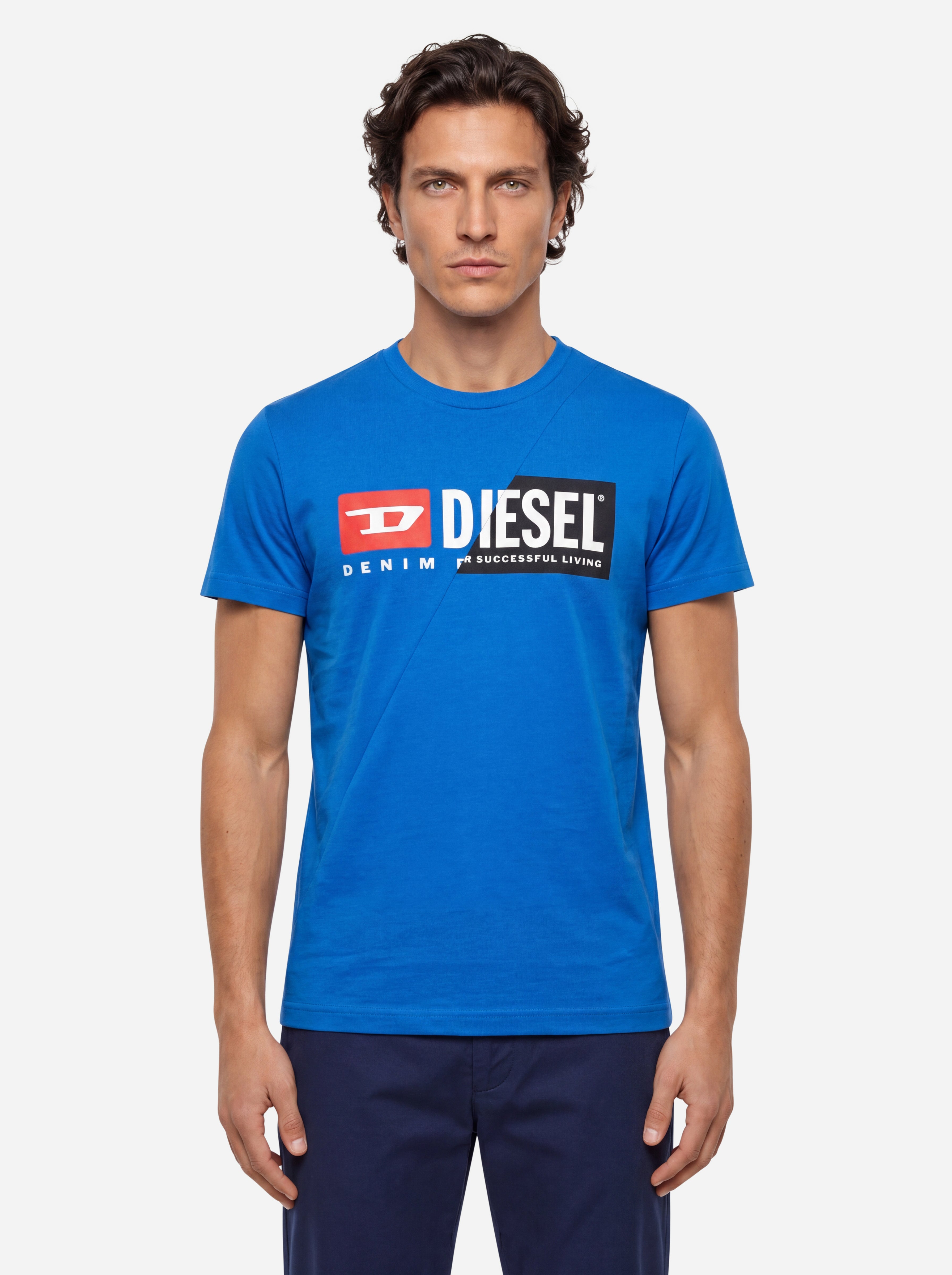 Diesel Tshirt Blu con Logo Stampato