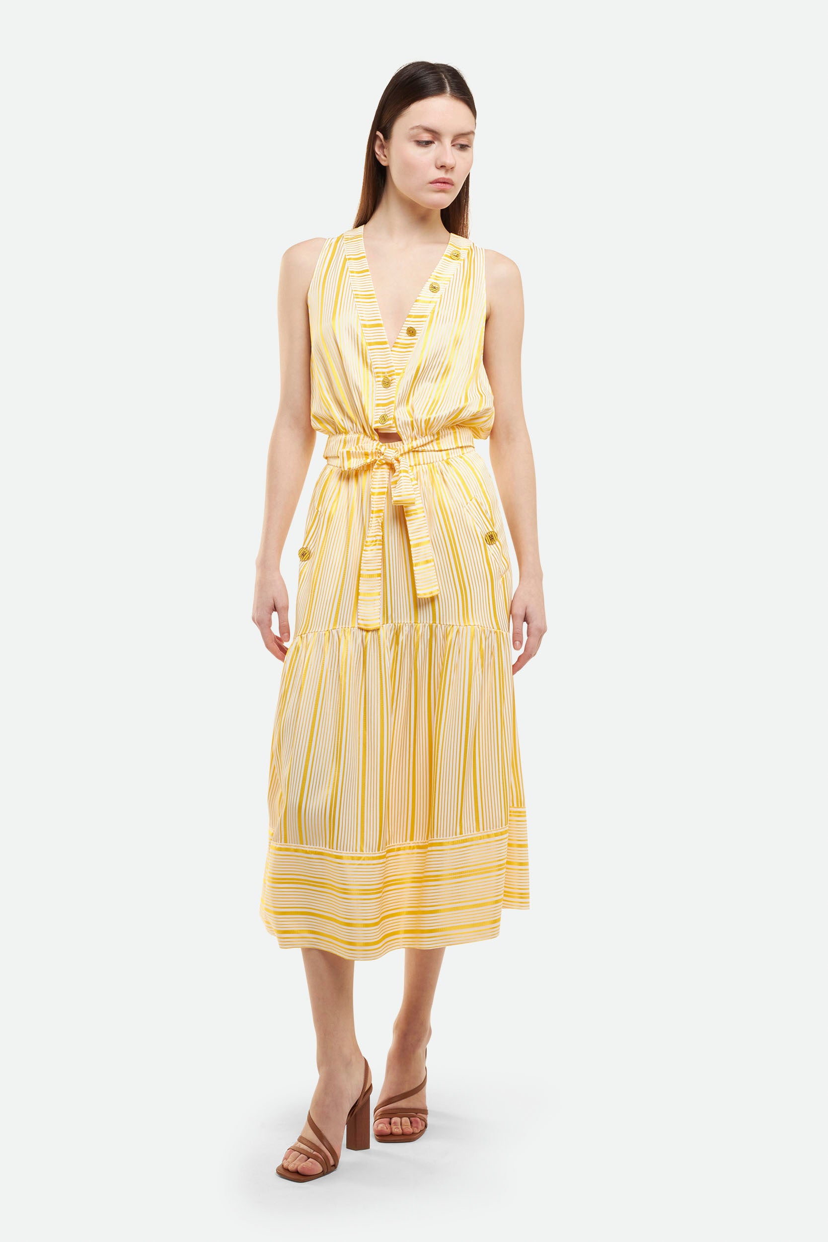 Elisabetta Franchi Yellow and White Shirt Dress
