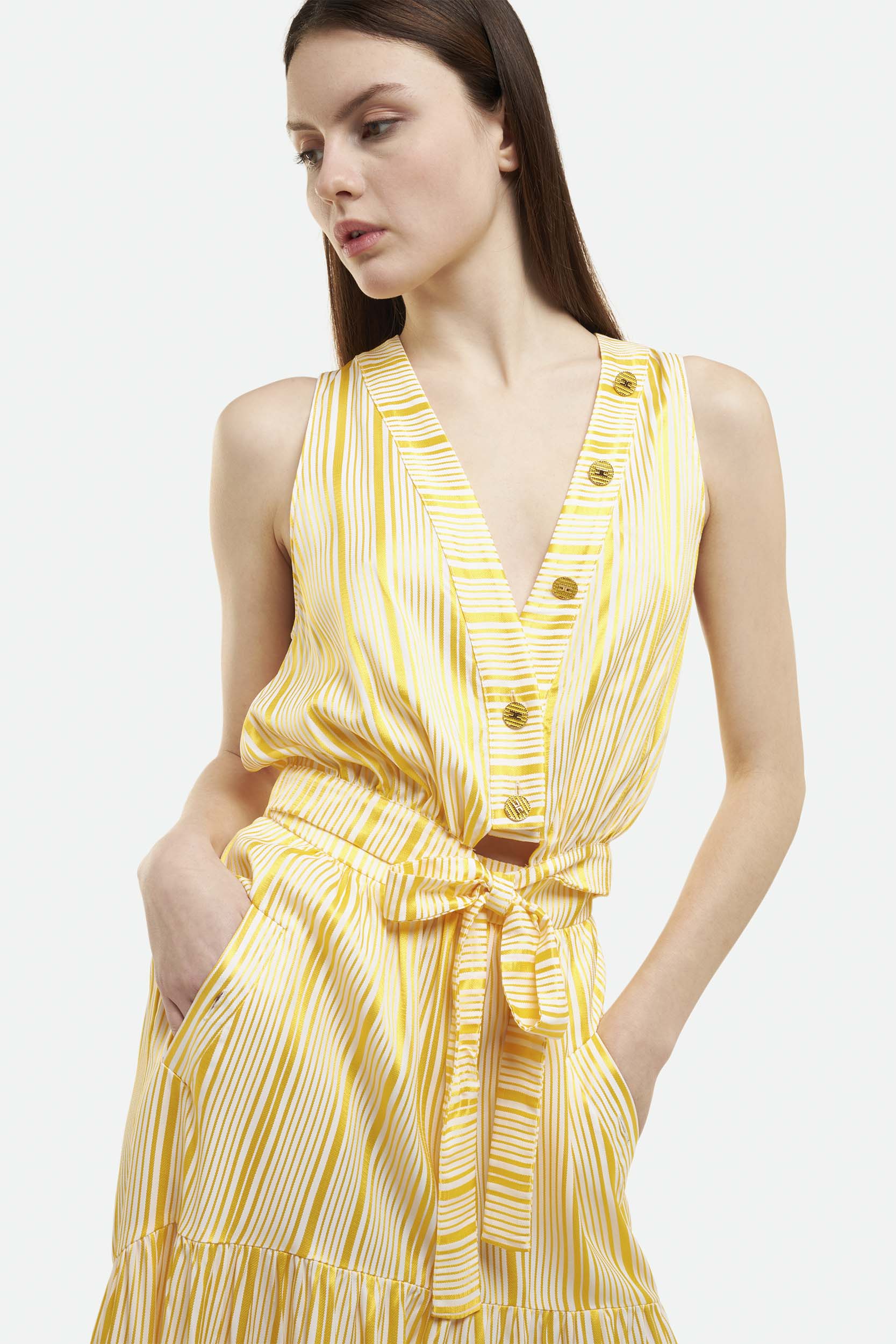 Elisabetta Franchi Yellow and White Shirt Dress