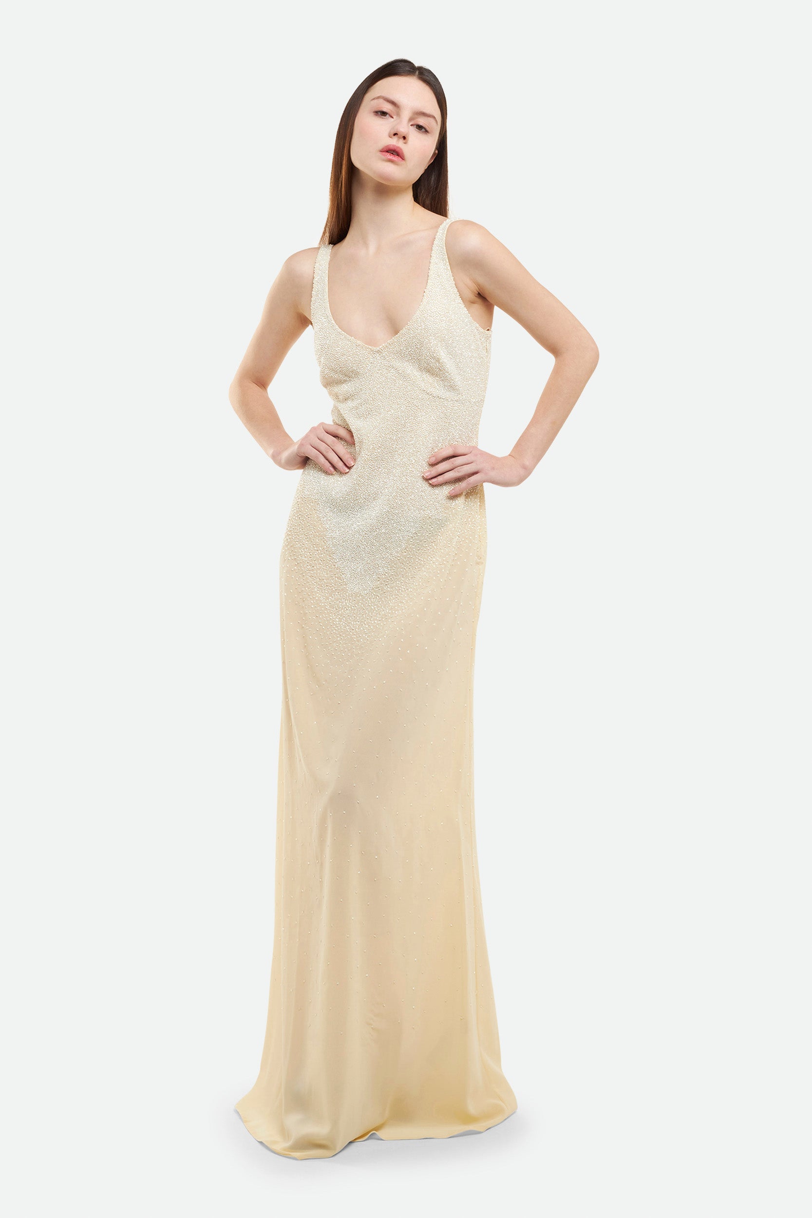Elisabetta Franchi Red Carpet Abito Lungo Panna