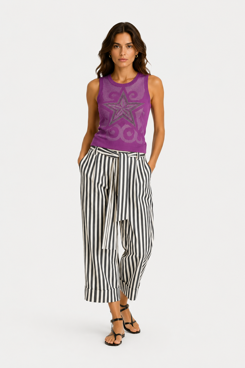 Twinset Pantaloni Cropped a Righe