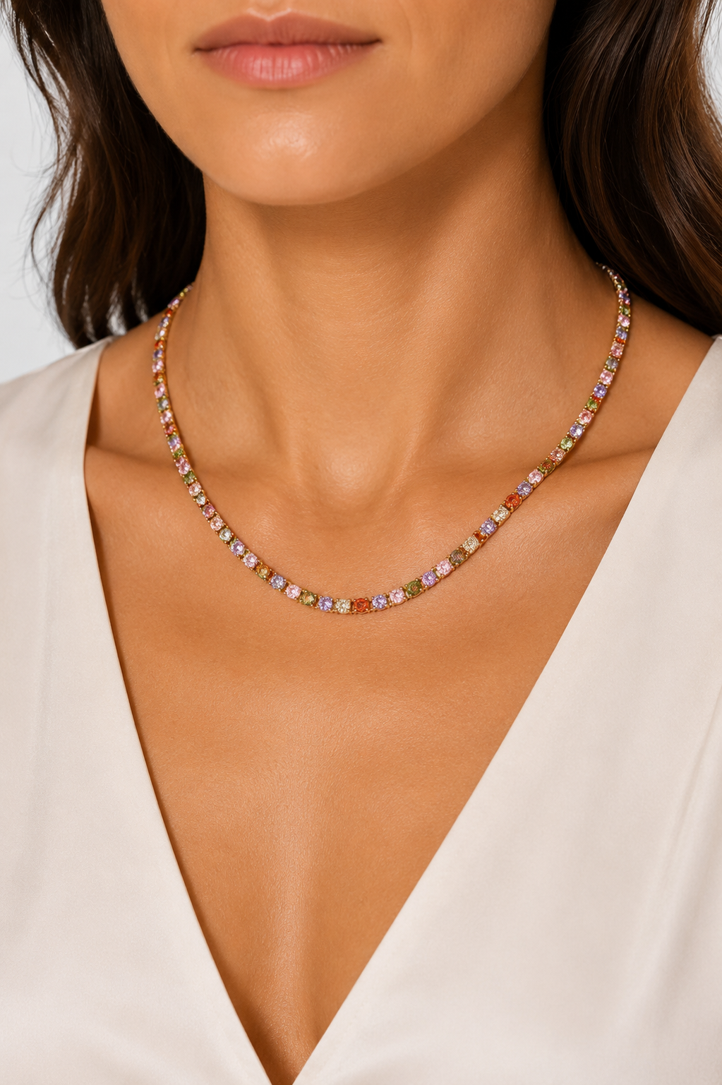 Melusina Bijoux Bracelet Necklace with Colored Zircons