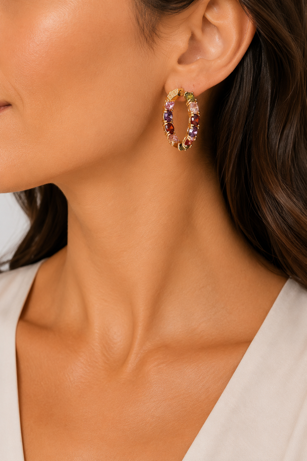 Melusina Bijoux Round Earrings with Colored Zirconia