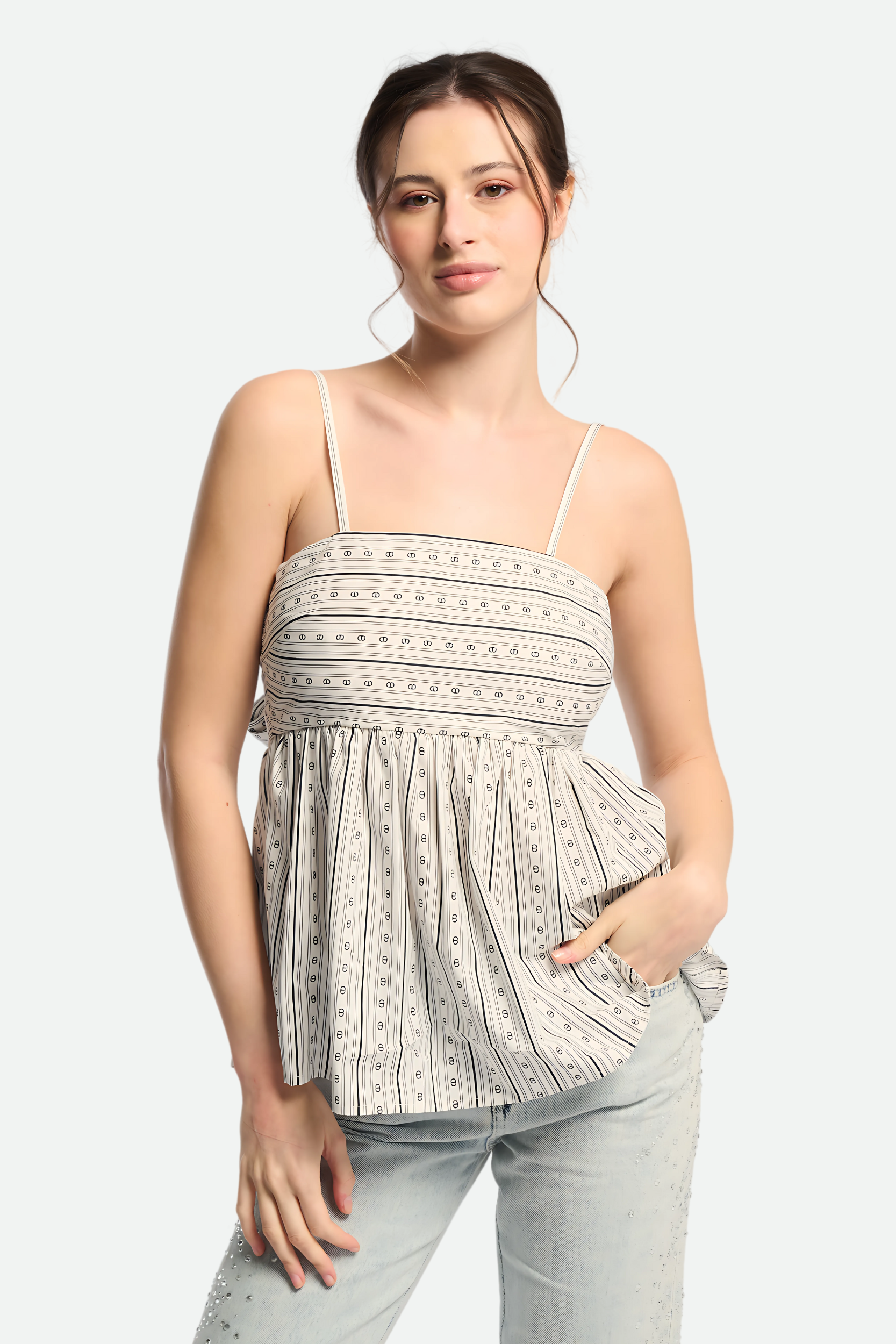 Twinset Top Monogram Bianco