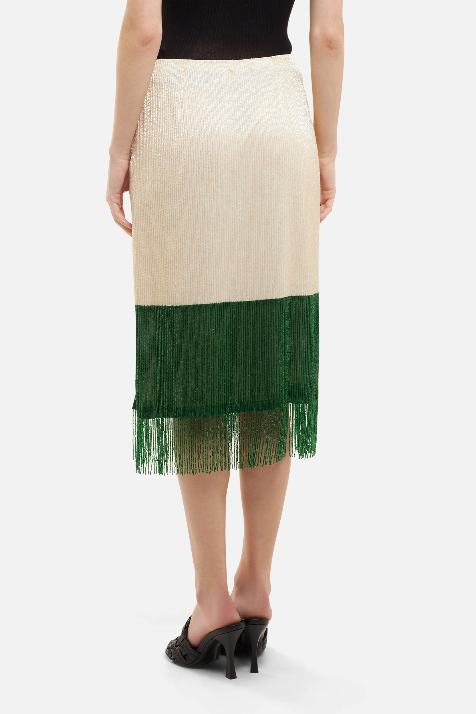 Elisabetta Franchi White and Green Midi Skirt