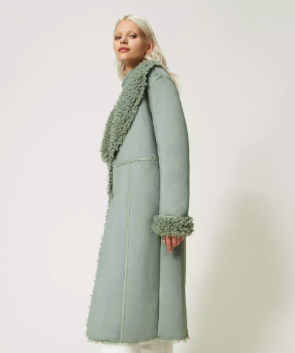 Twinset Suede effect coat with faux fur