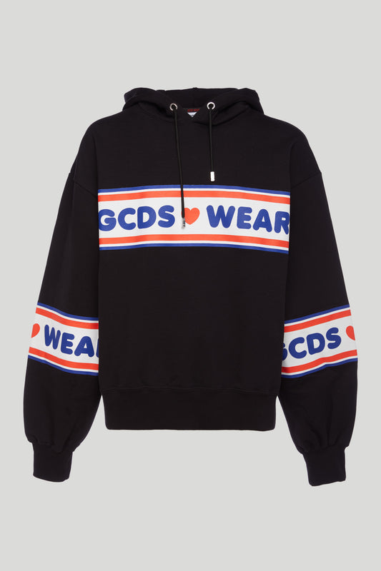 GCDS Felpa Nera con Logo Colorato