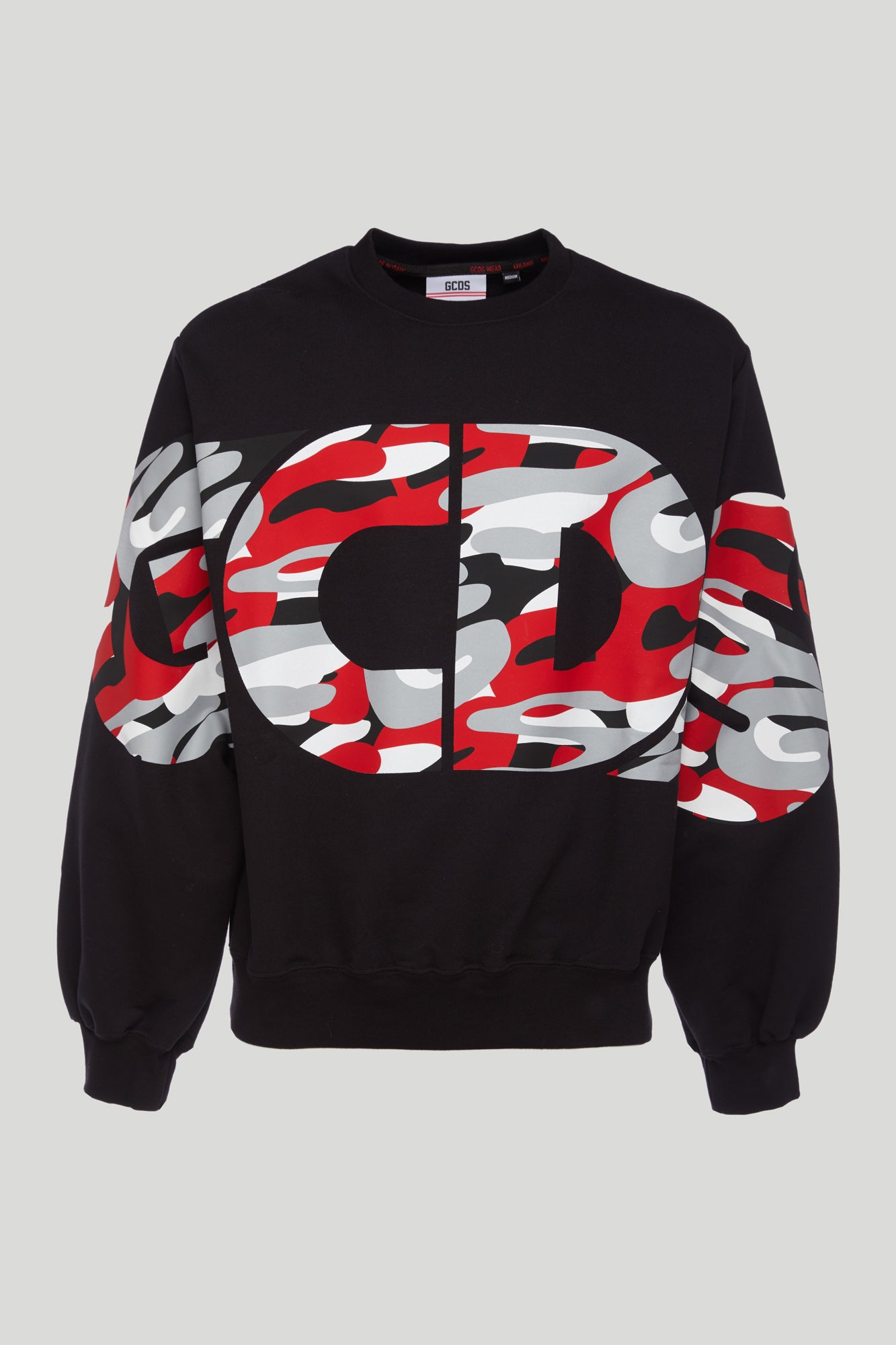 GCDS Felpa Nera Girocollo Logo Camouflage