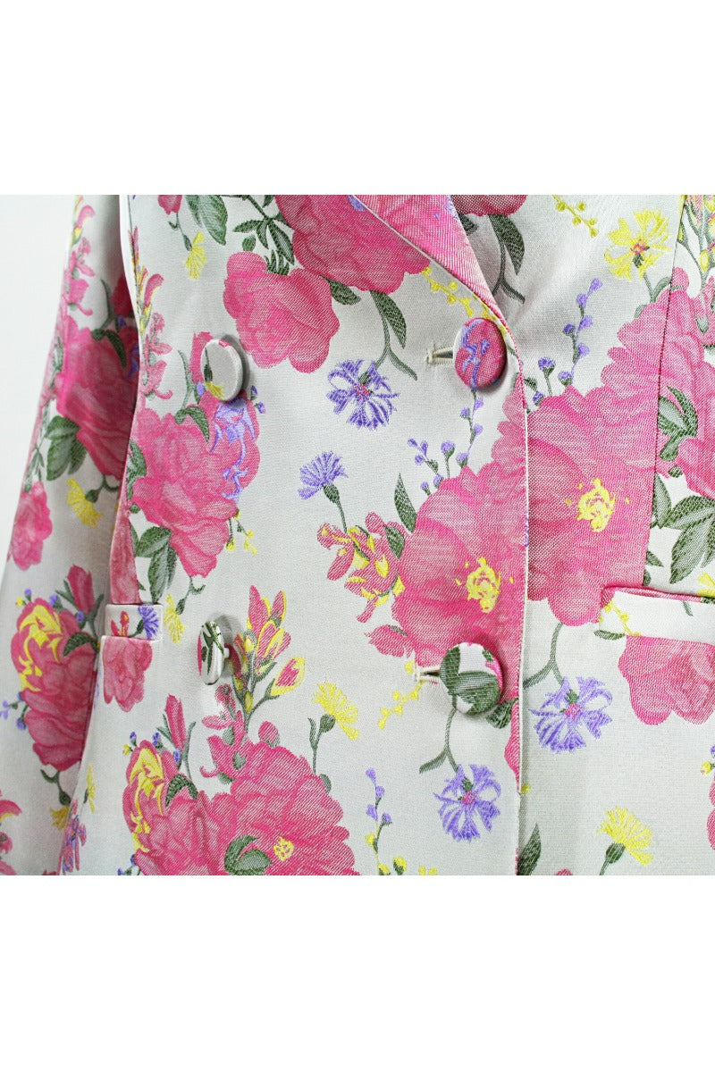 GIULIETTE BROWN Double-Breasted Floral Print Jacket