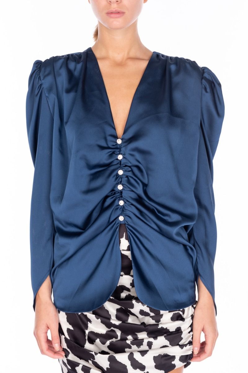 NINEMINUTES Blusa Arricciata Blu Cenere