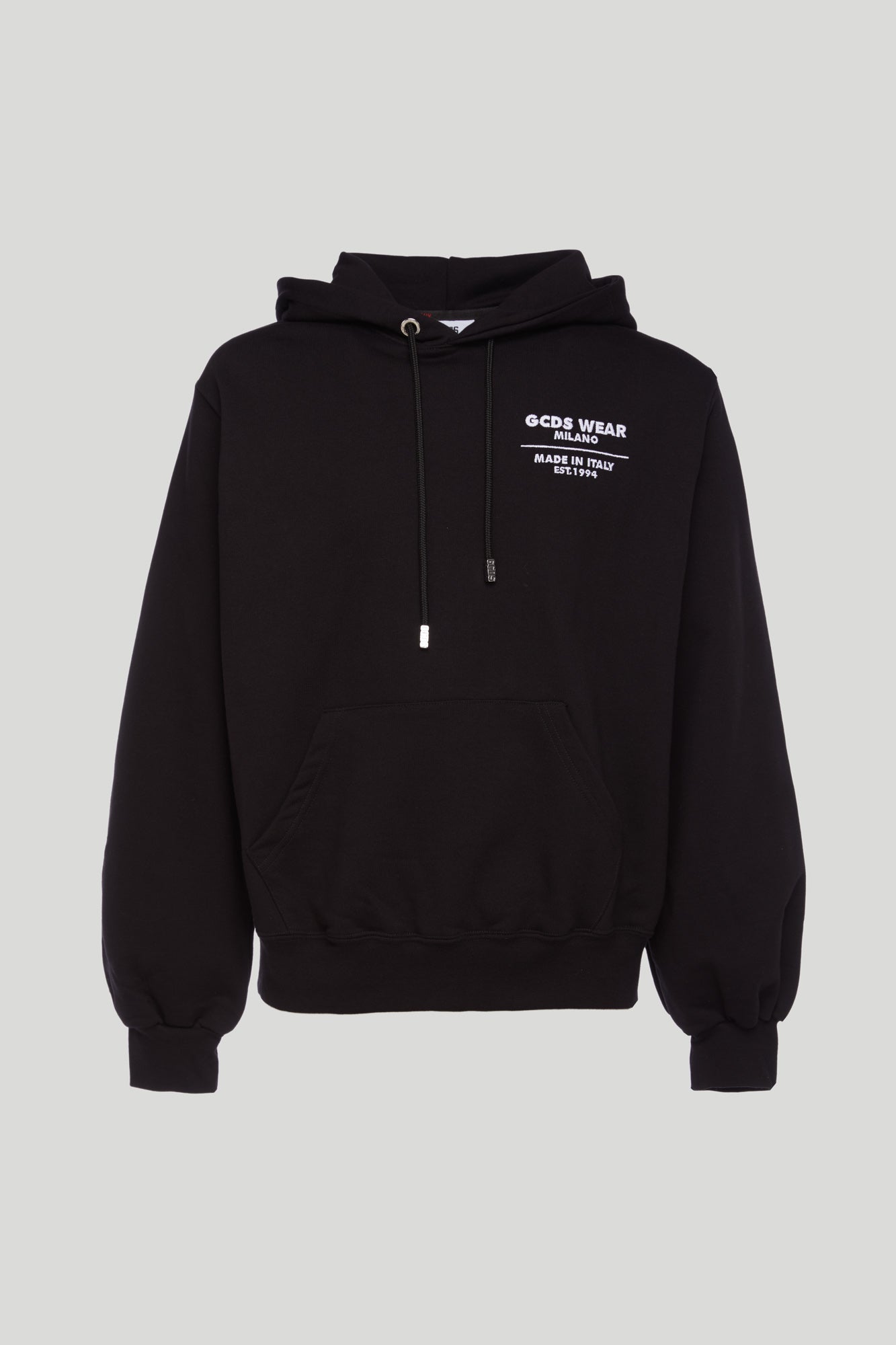 GCDS Felpa Nera con Cappuccio con Logo a Catena