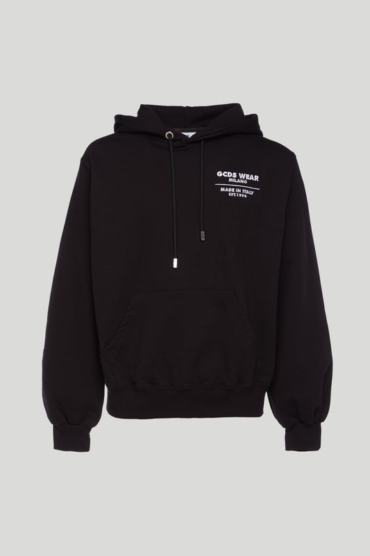 GCDS Felpa Nera con Cappuccio con Logo a Catena