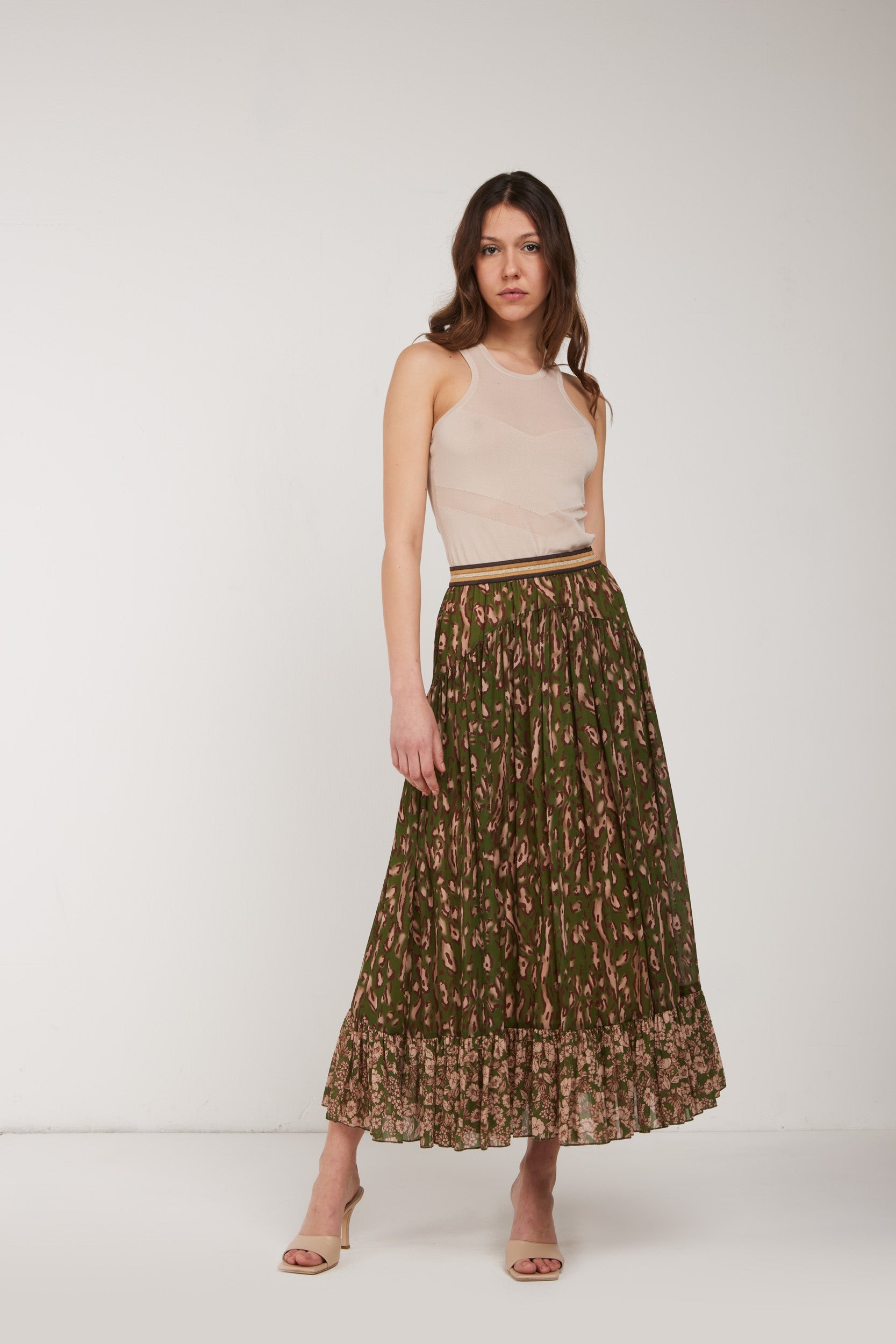 TWINSET Green Spotted Long Skirt