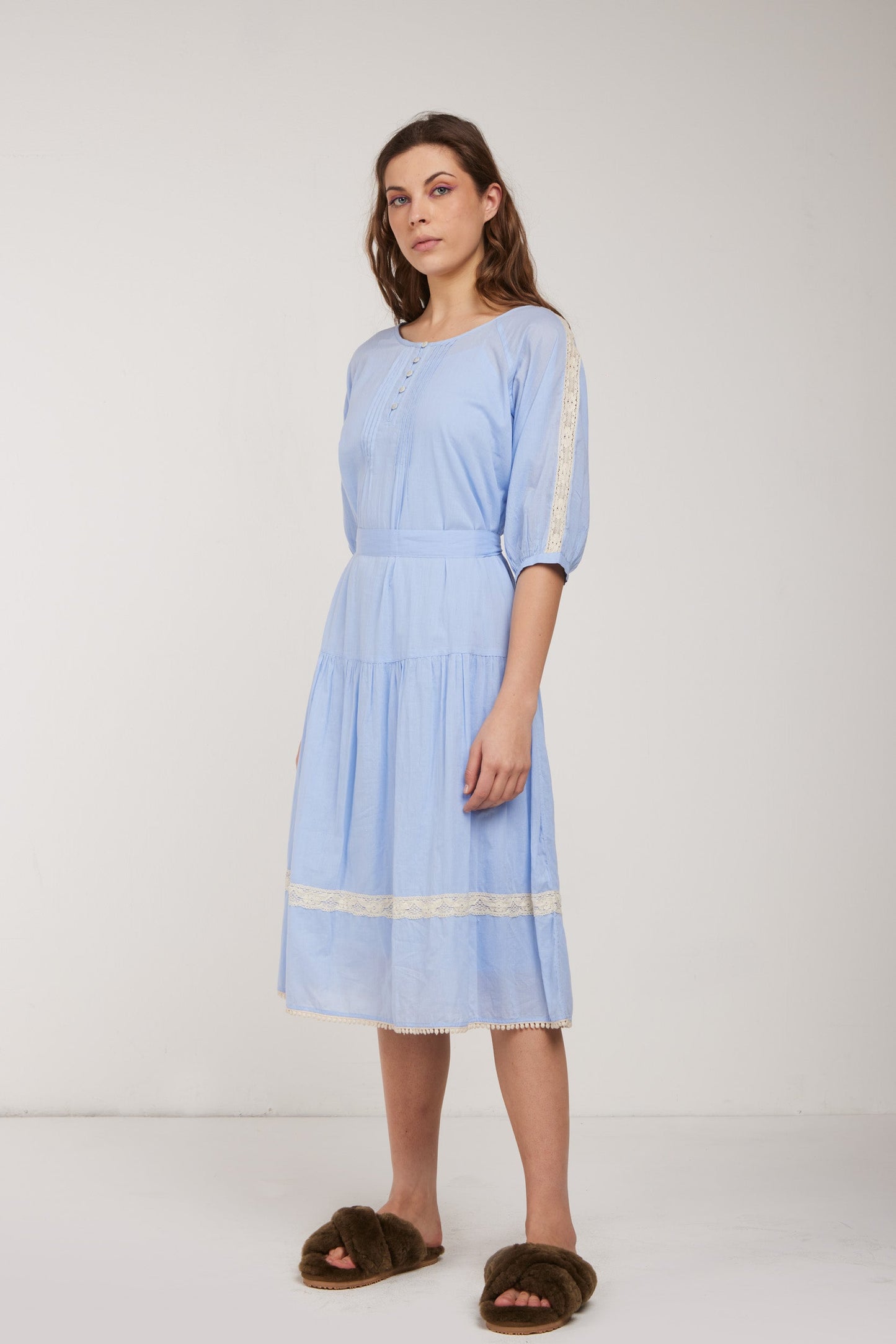 TWINSET Abito Chemisier Celeste e Pizzo