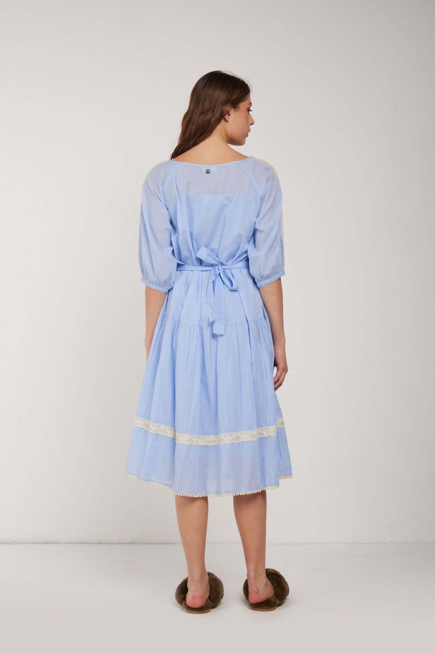 TWINSET Abito Chemisier Celeste e Pizzo